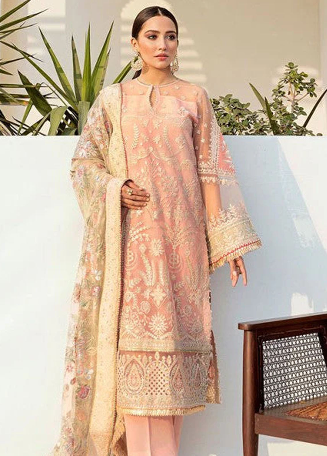 Baroque Embroidered Net Suits Unstitched 3 Piece BQ25UF UF- D99 Chamomile