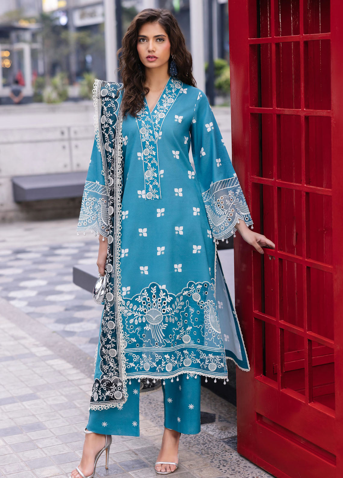 Broadway by Mahnur Embroidered Lawn Suits Unstitched 3 Piece MN25B D-12 Scarlet