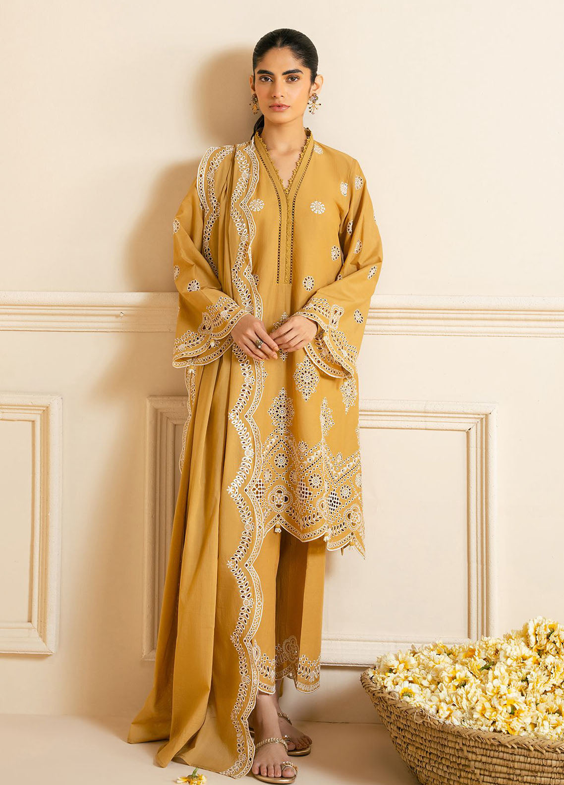 Cross Stitch Chikankari Lawn Suits Unstitched 3 Piece CS25CP Meadow Gold
