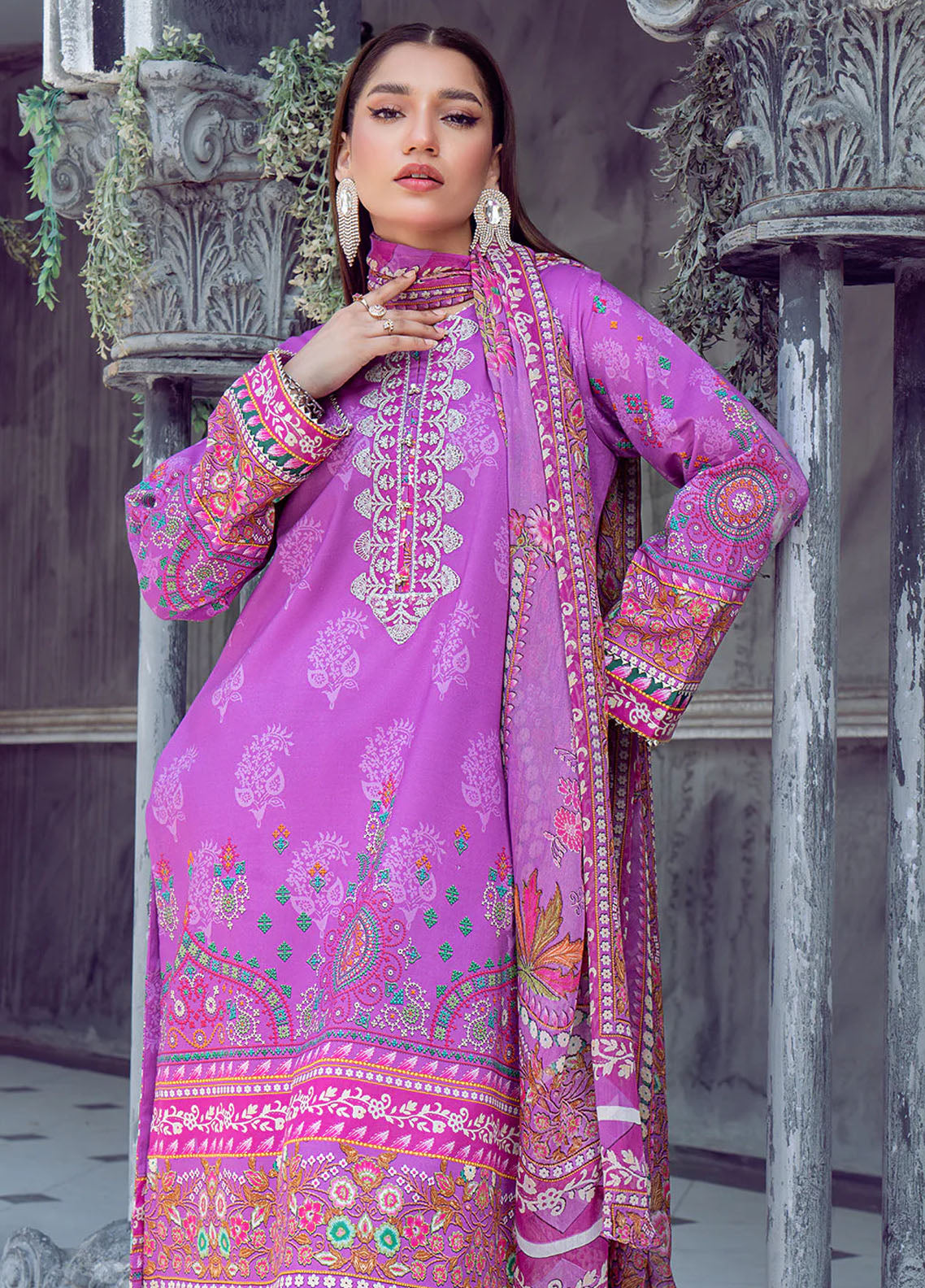 Chandan Nagri Pret Embroidered Lawn 3 Piece Suit Aster