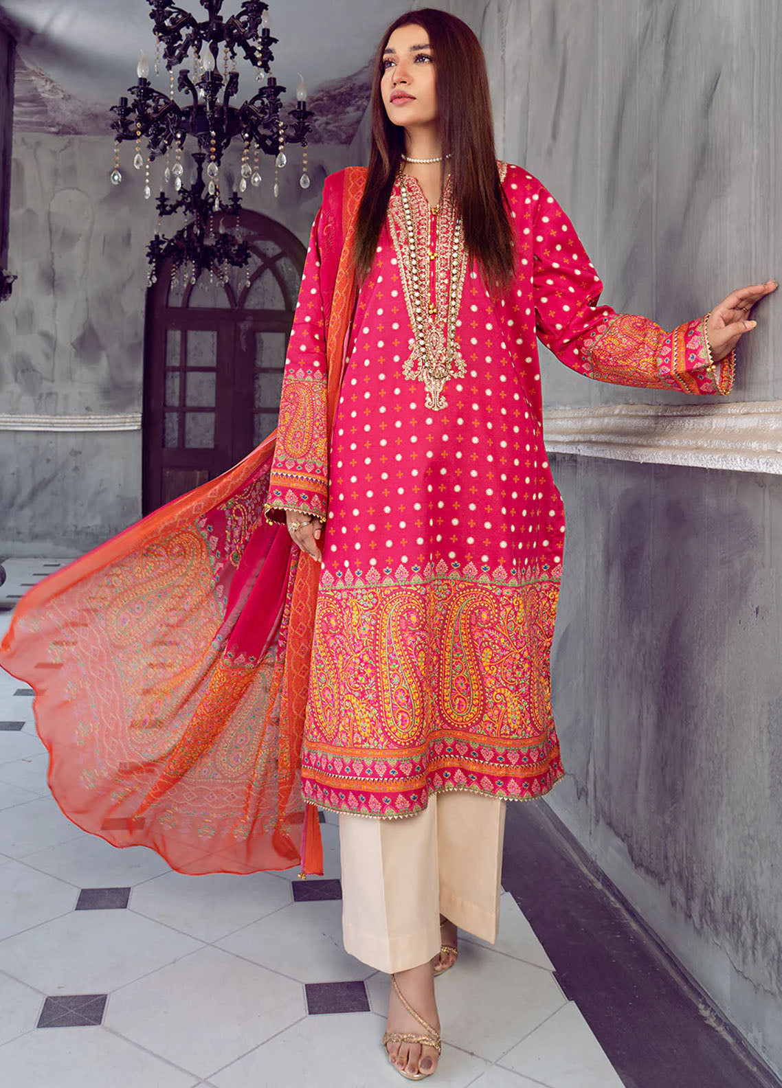 Chandan Nagri Pret Embroidered Lawn 3 Piece Suit Dahlia