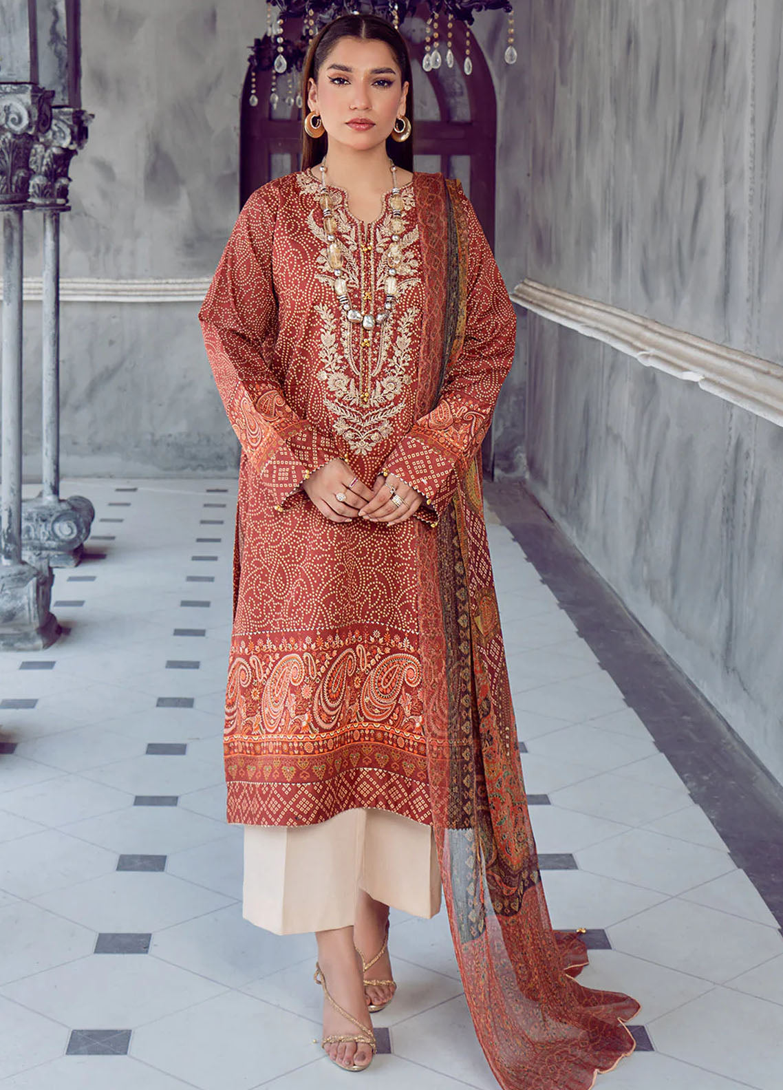 Chandan Nagri Pret Embroidered Lawn 3 Piece Suit Rose