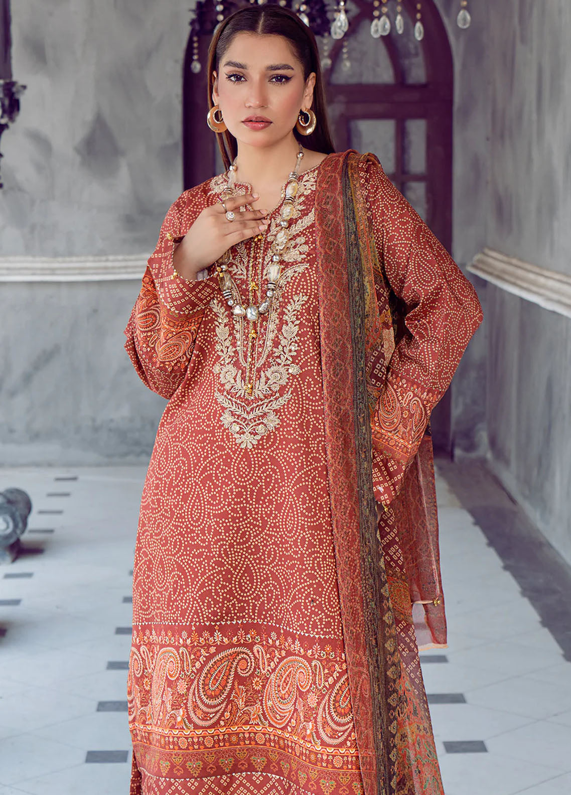 Chandan Nagri Pret Embroidered Lawn 3 Piece Suit Rose