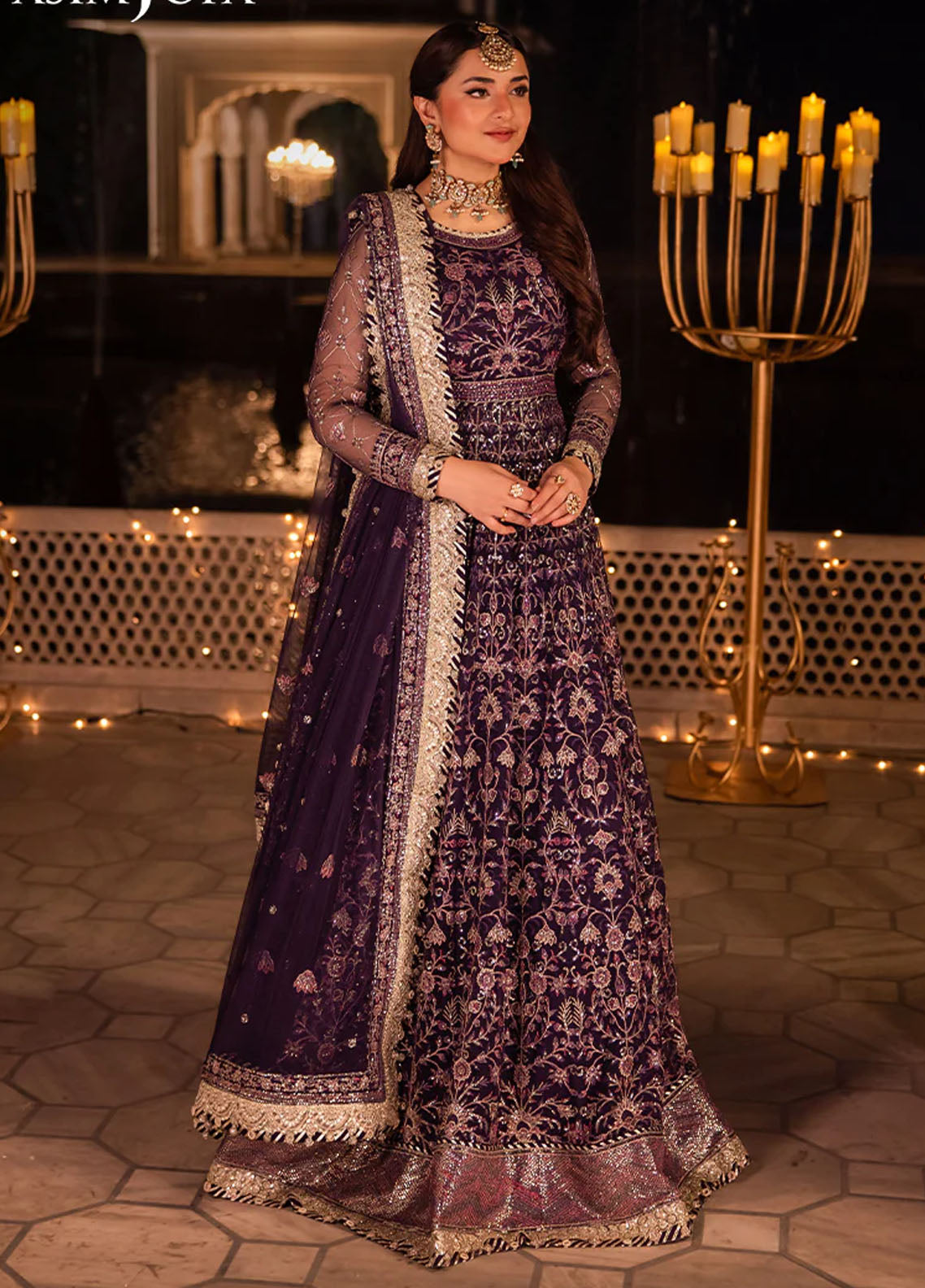 Chandni Raatein by Asim Jofa Embroidered Net Suits Unstitched 3 Piece AJ24CR AJCR-03 - Formal Collection