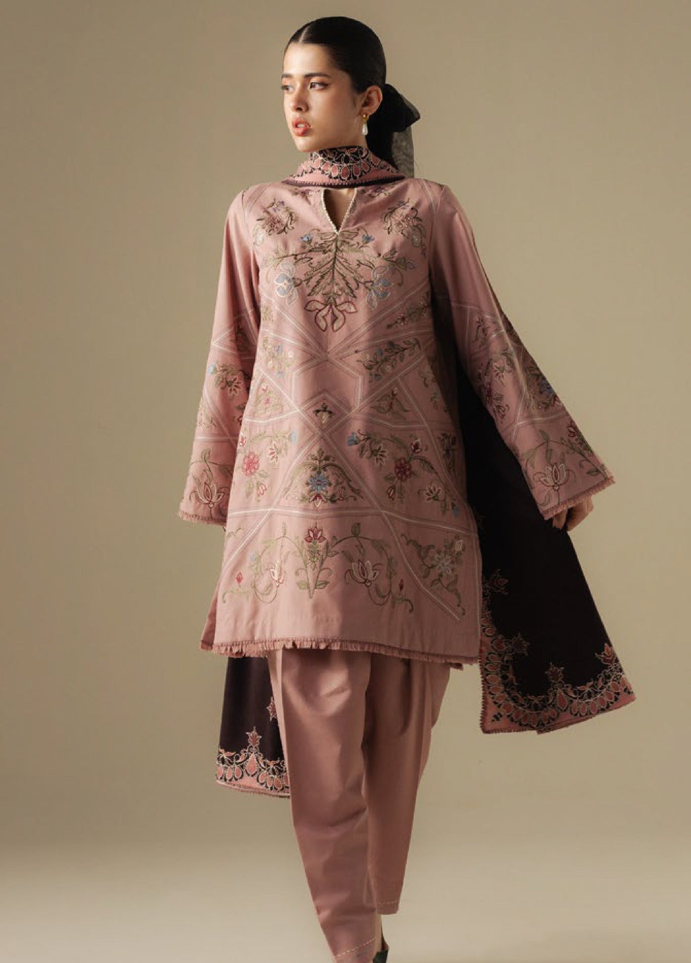 Coco by Zara Shahjahan Unstitched Winter Karandi Embroidered Suits 3 Piece CZS25WU D-04 A Coral - Winter Collection