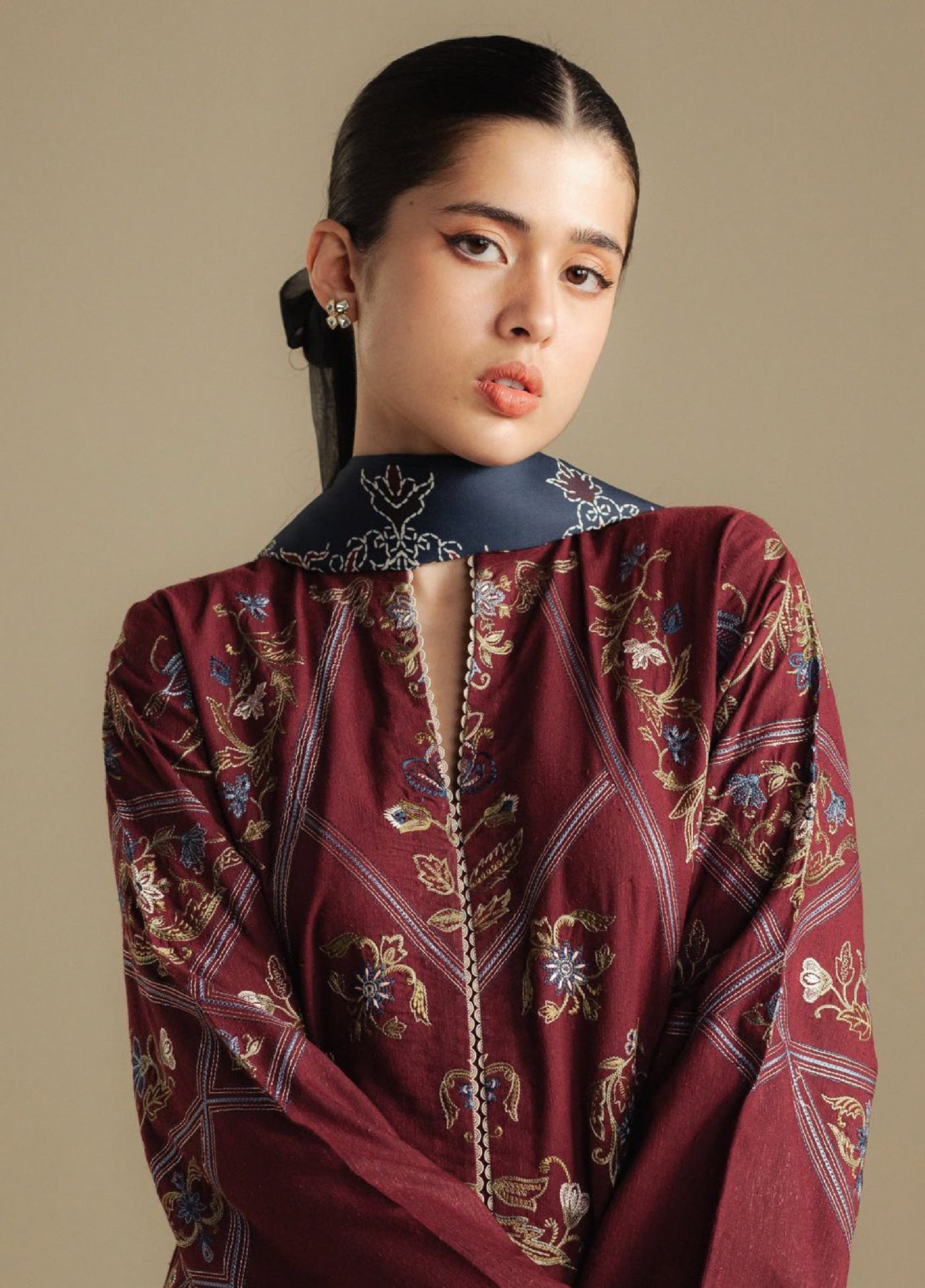 Coco by Zara Shahjahan Unstitched Winter Karandi Embroidered Suits 3 Piece CZS25WU D-04 B Coral - Winter Collection