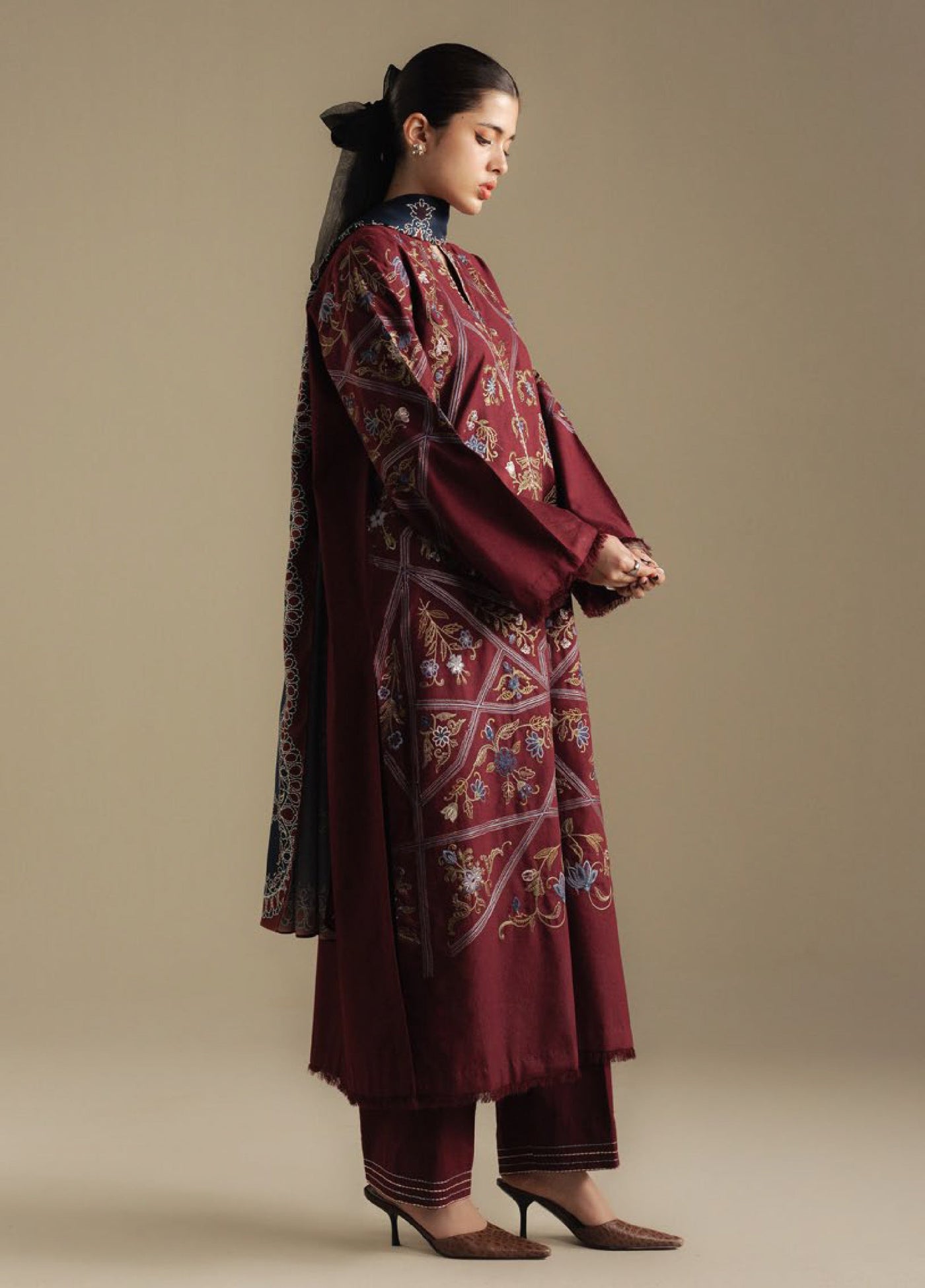 Coco by Zara Shahjahan Unstitched Winter Karandi Embroidered Suits 3 Piece CZS25WU D-04 B Coral - Winter Collection