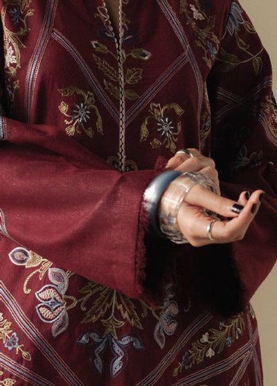 Coco by Zara Shahjahan Unstitched Winter Karandi Embroidered Suits 3 Piece CZS25WU D-04 B Coral - Winter Collection