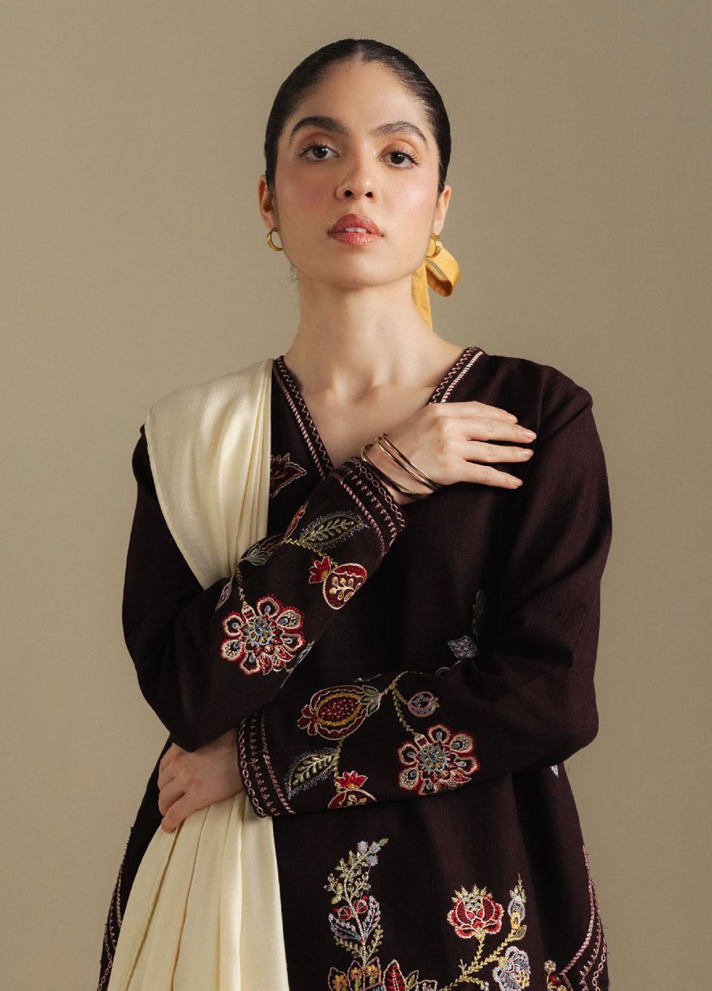 Coco by Zara Shahjahan Unstitched Winter Khaddar Embroidered Suits 3 Piece CZS25WU D-03 A Berry - Winter Collection