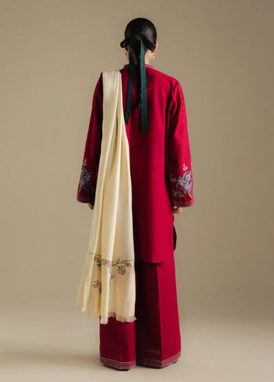 Coco by Zara Shahjahan Unstitched Winter Khaddar Embroidered Suits 3 Piece CZS25WU D-03 B Berry - Winter Collection