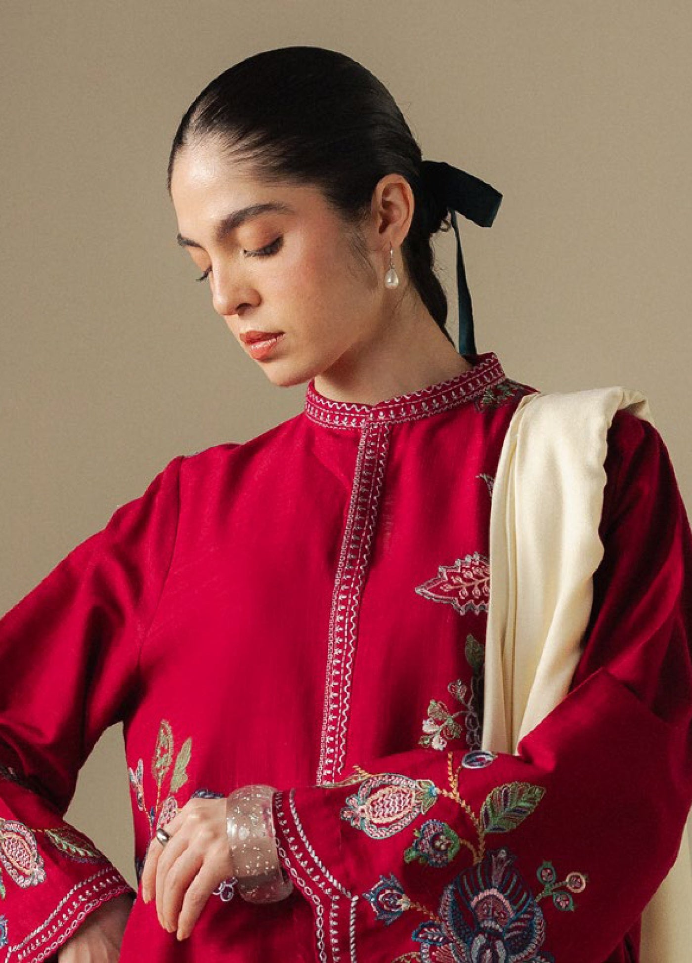 Coco by Zara Shahjahan Unstitched Winter Khaddar Embroidered Suits 3 Piece CZS25WU D-03 B Berry - Winter Collection