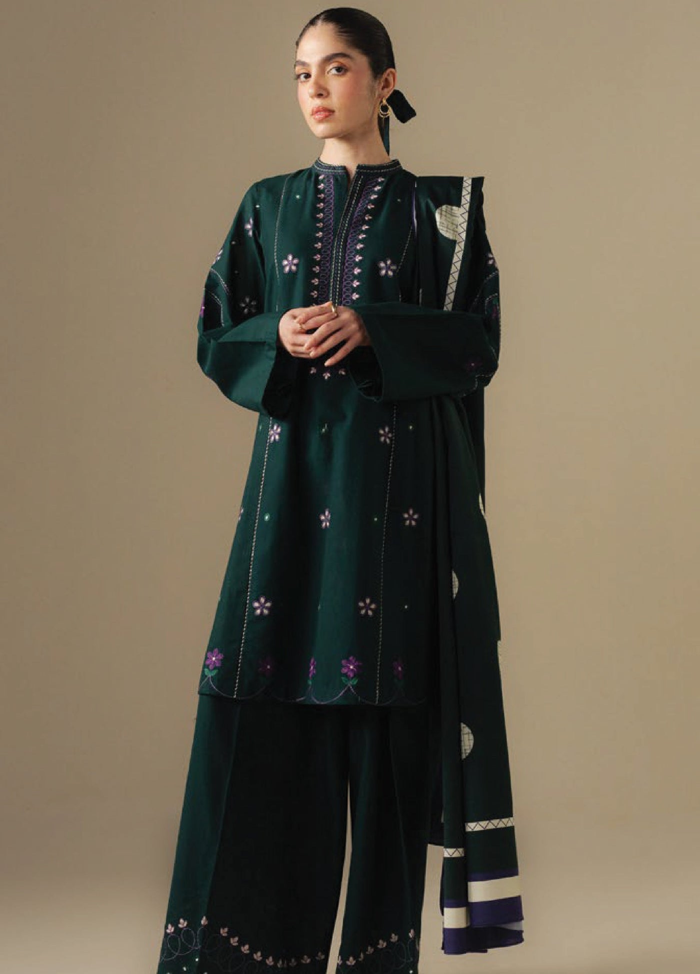 Coco by Zara Shahjahan Unstitched Winter Khaddar Embroidered Suits 3 Piece CZS25WU D-08 A Fawn - Winter Collection