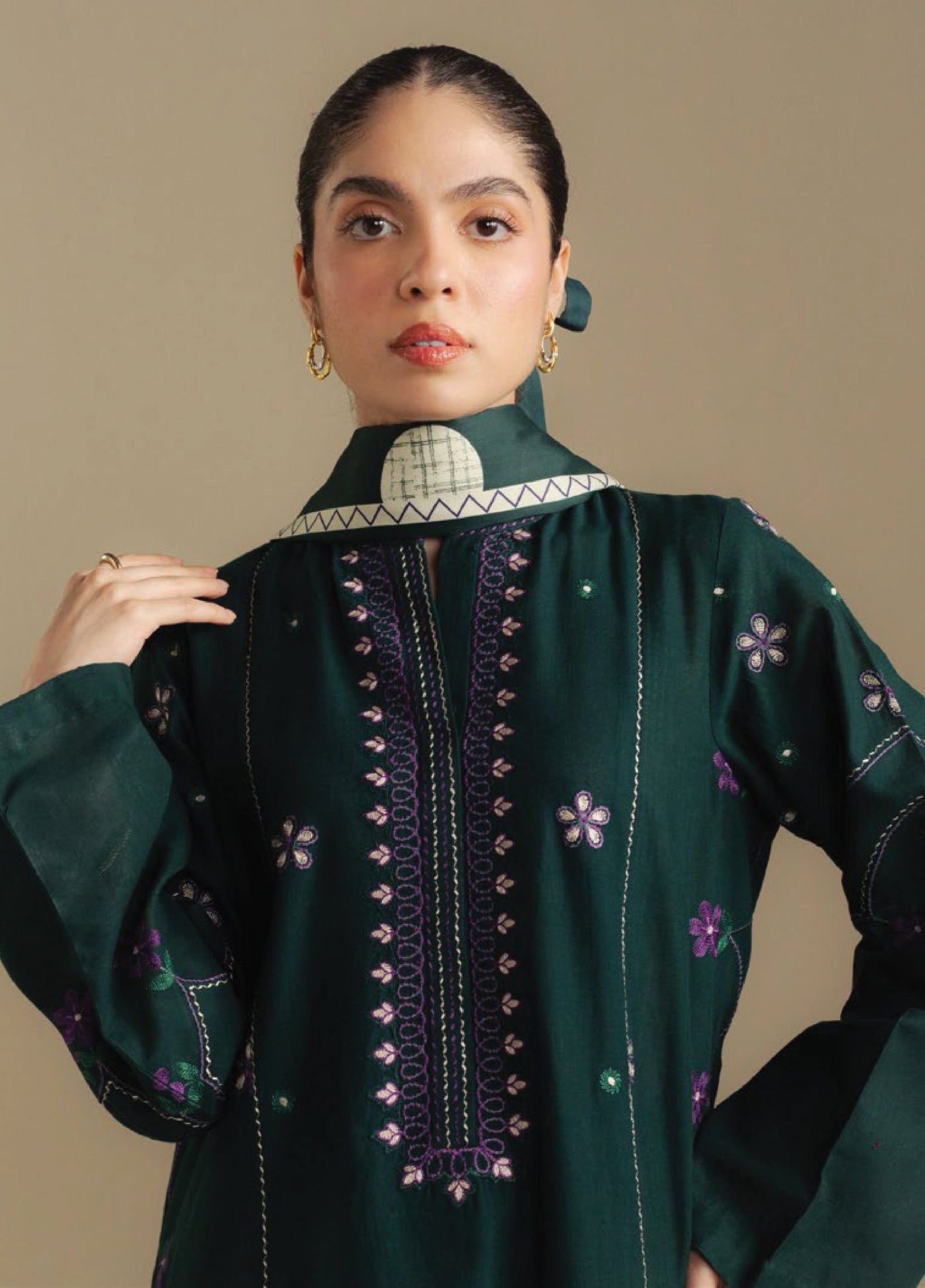 Coco by Zara Shahjahan Unstitched Winter Khaddar Embroidered Suits 3 Piece CZS25WU D-08 A Fawn - Winter Collection