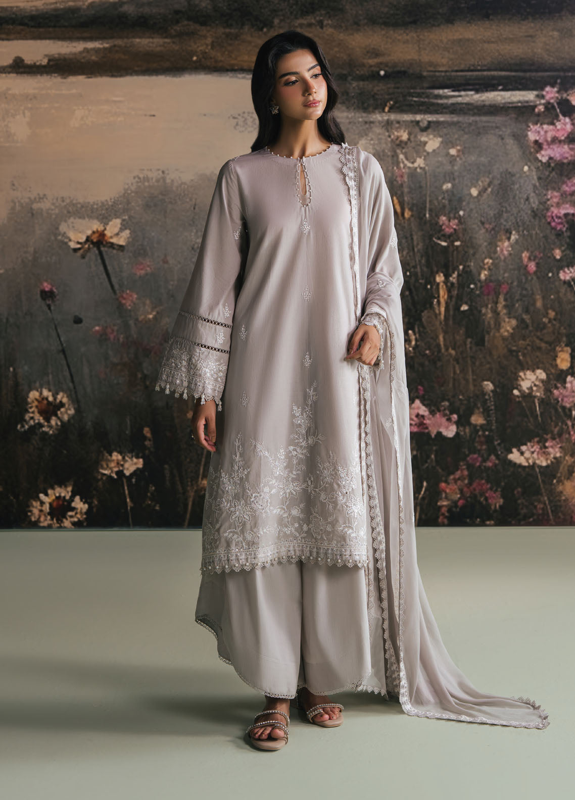 Cross Stitch Embroidered Lawn Suits Unstitched 3 Piece CS25UE D-01 Ash Rose