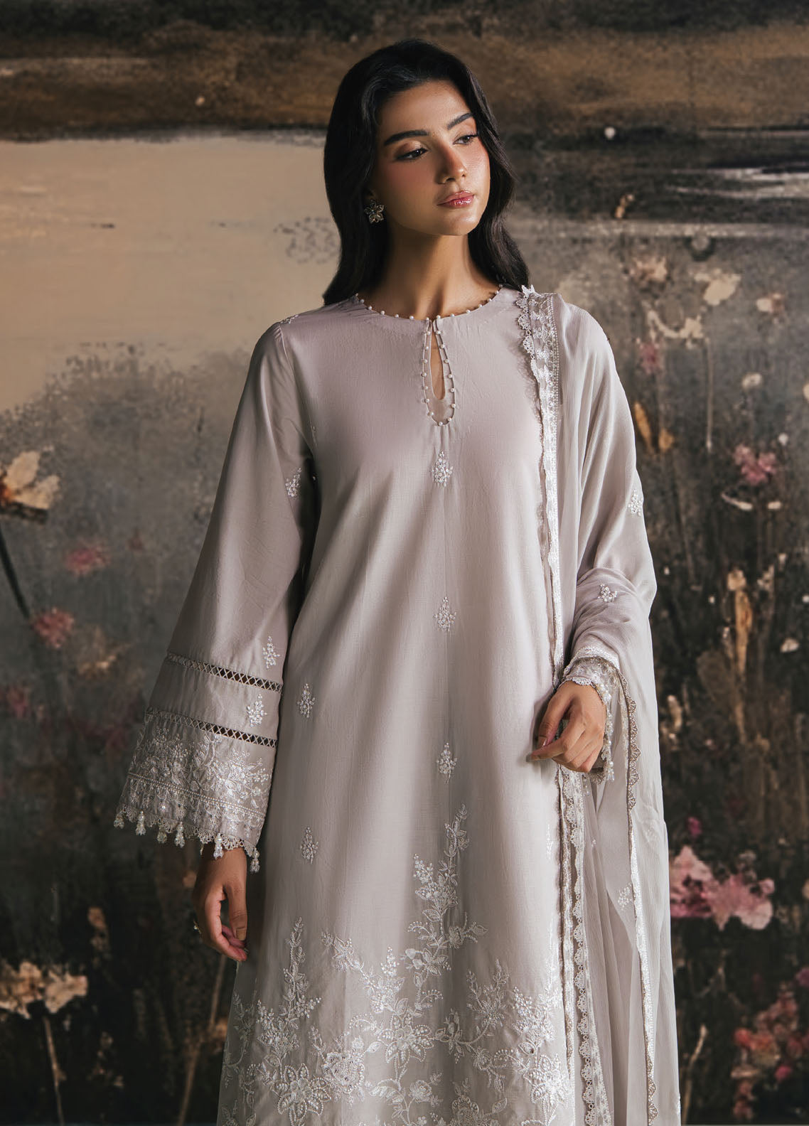 Cross Stitch Embroidered Lawn Suits Unstitched 3 Piece CS25UE D-01 Ash Rose