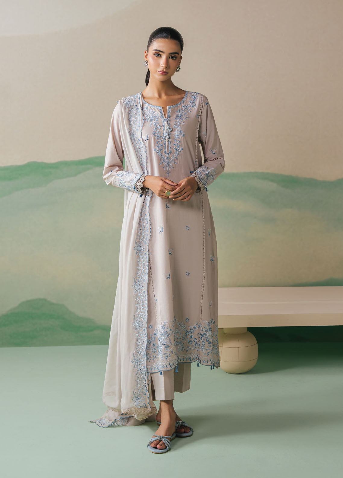 Cross Stitch Embroidered Lawn Suits Unstitched 3 Piece CS25UE D-02 Dusty Forest