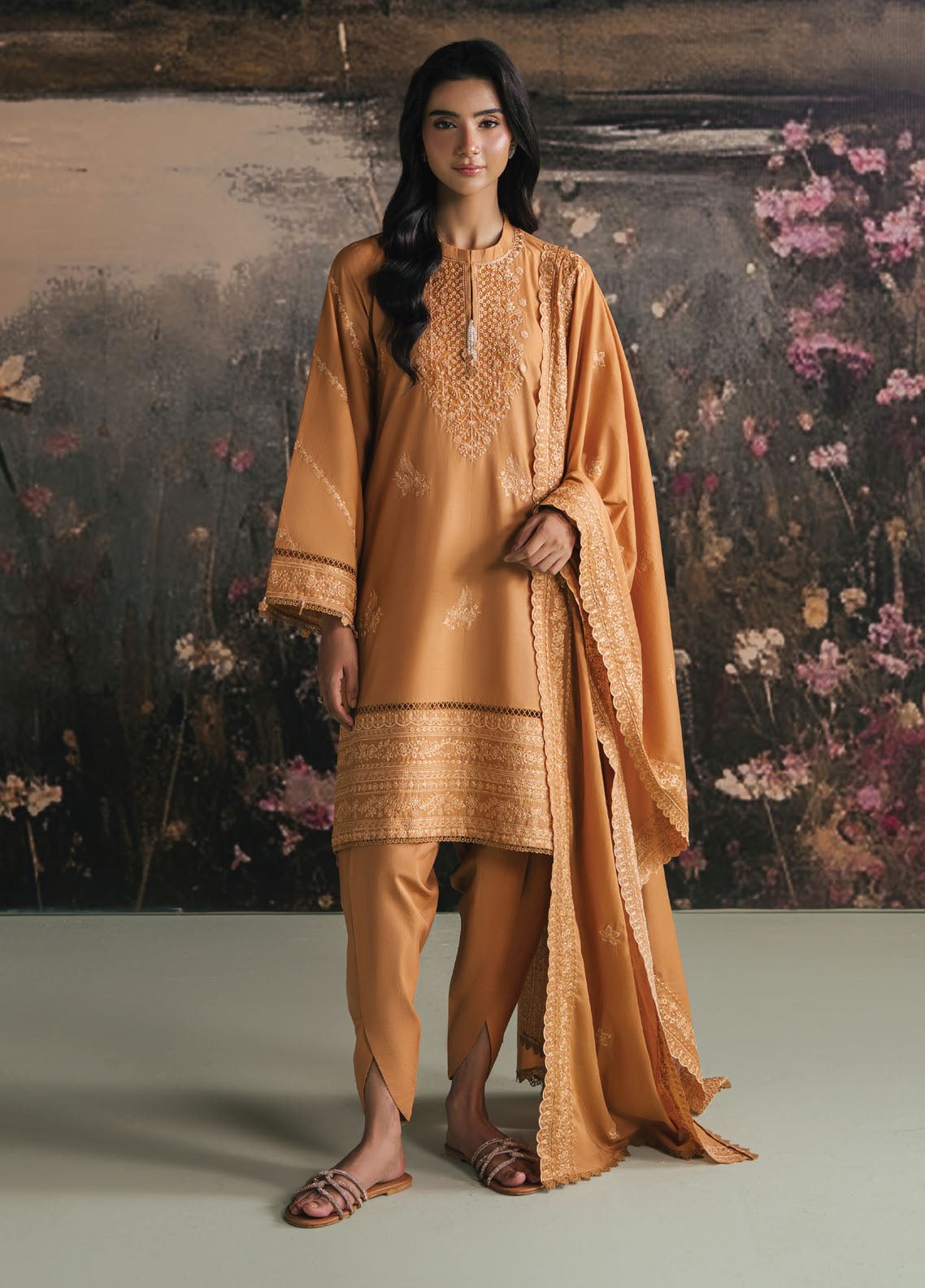 Cross Stitch Embroidered Lawn Suits Unstitched 3 Piece CS25UE D-05 Mustard Bloom