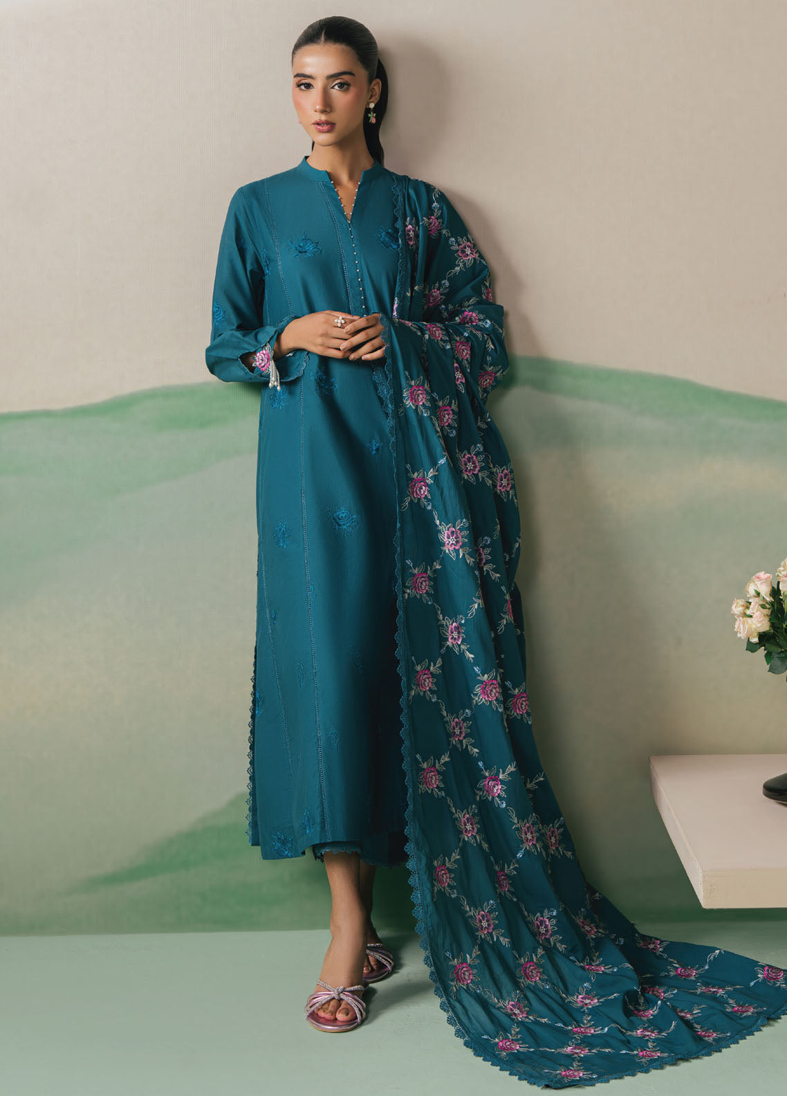 Cross Stitch Embroidered Lawn Suits Unstitched 3 Piece CS25UE D-06 Ocean Depths
