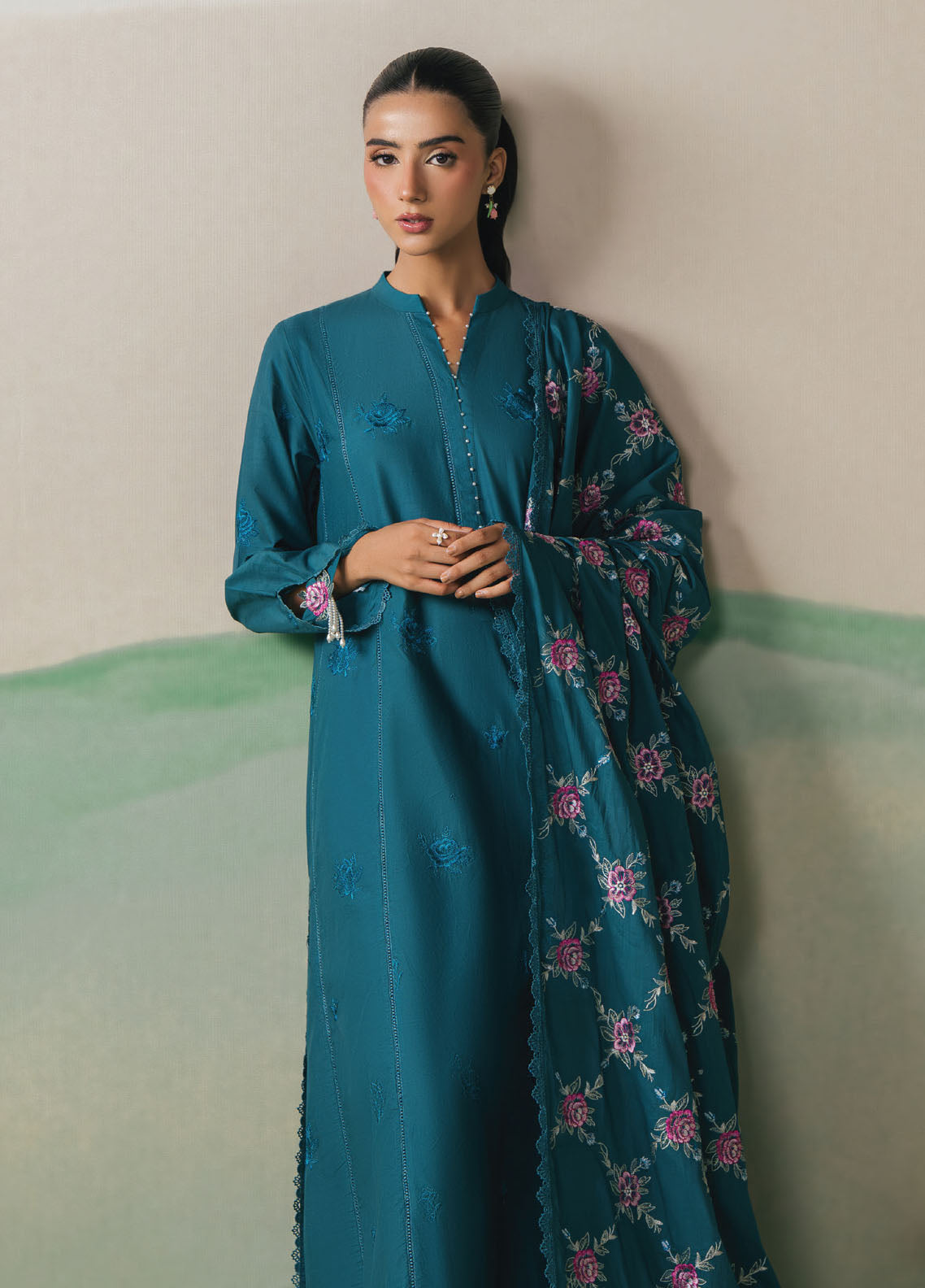 Cross Stitch Embroidered Lawn Suits Unstitched 3 Piece CS25UE D-06 Ocean Depths