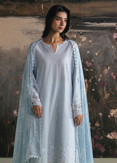 Cross Stitch Embroidered Lawn Suits Unstitched 3 Piece CS25UE D-08 Whispy Blue