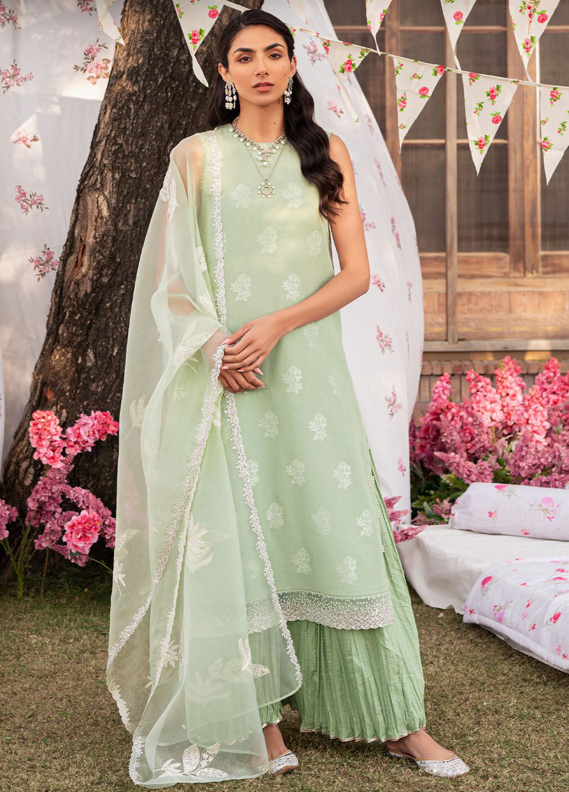 Cross Stitch Eid Lawn Unstitched Collection 2024 D-04 Celadon Spruce