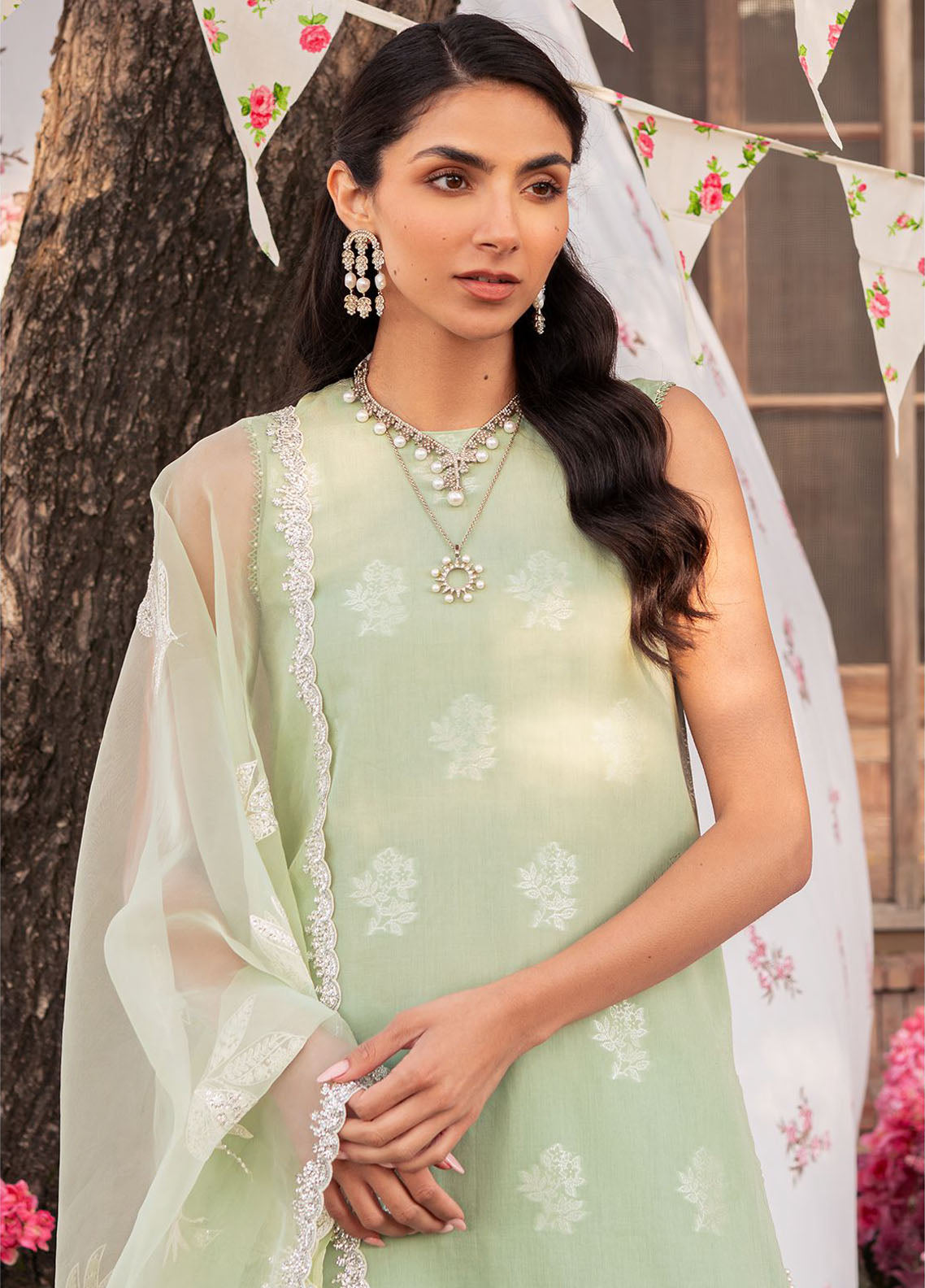 Cross Stitch Eid Lawn Unstitched Collection 2024 D-04 Celadon Spruce