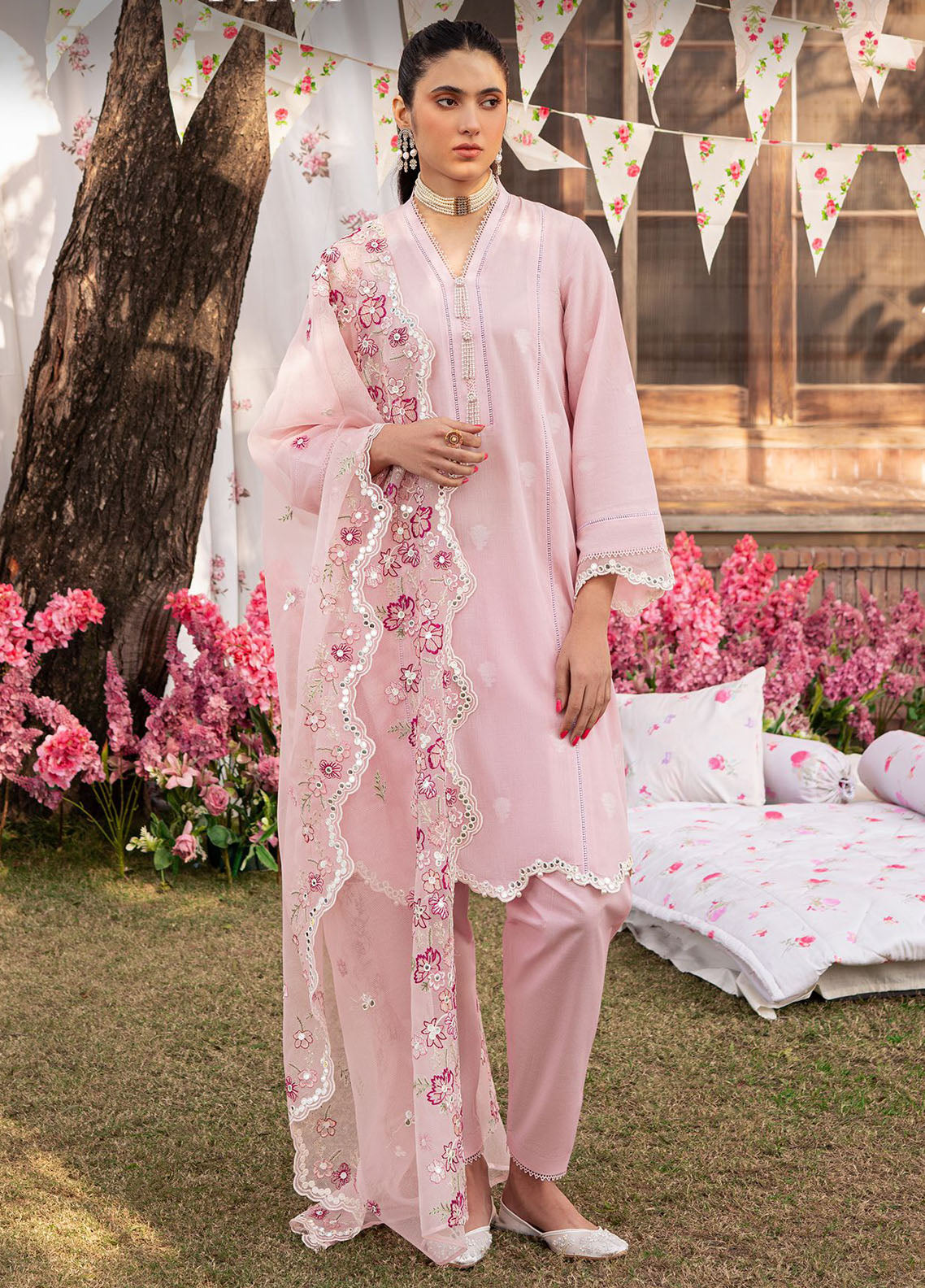 Cross Stitch Eid Lawn Unstitched Collection 2024 D-06 Cameo Pink