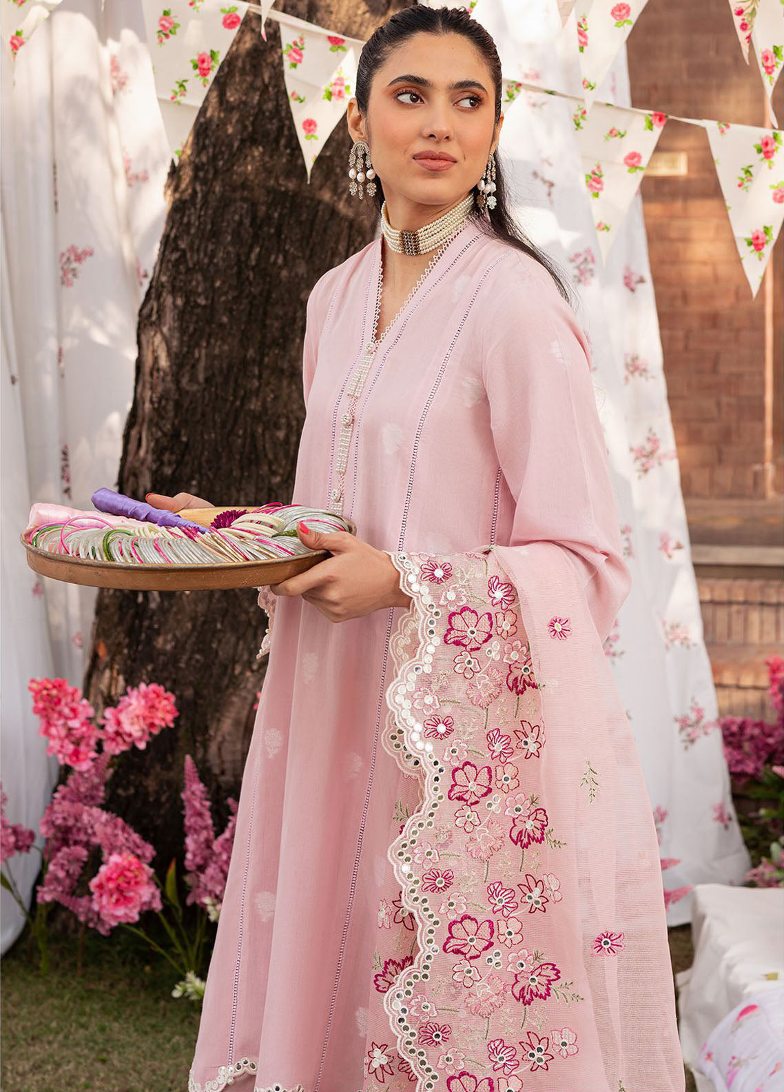 Cross Stitch Eid Lawn Unstitched Collection 2024 D-06 Cameo Pink