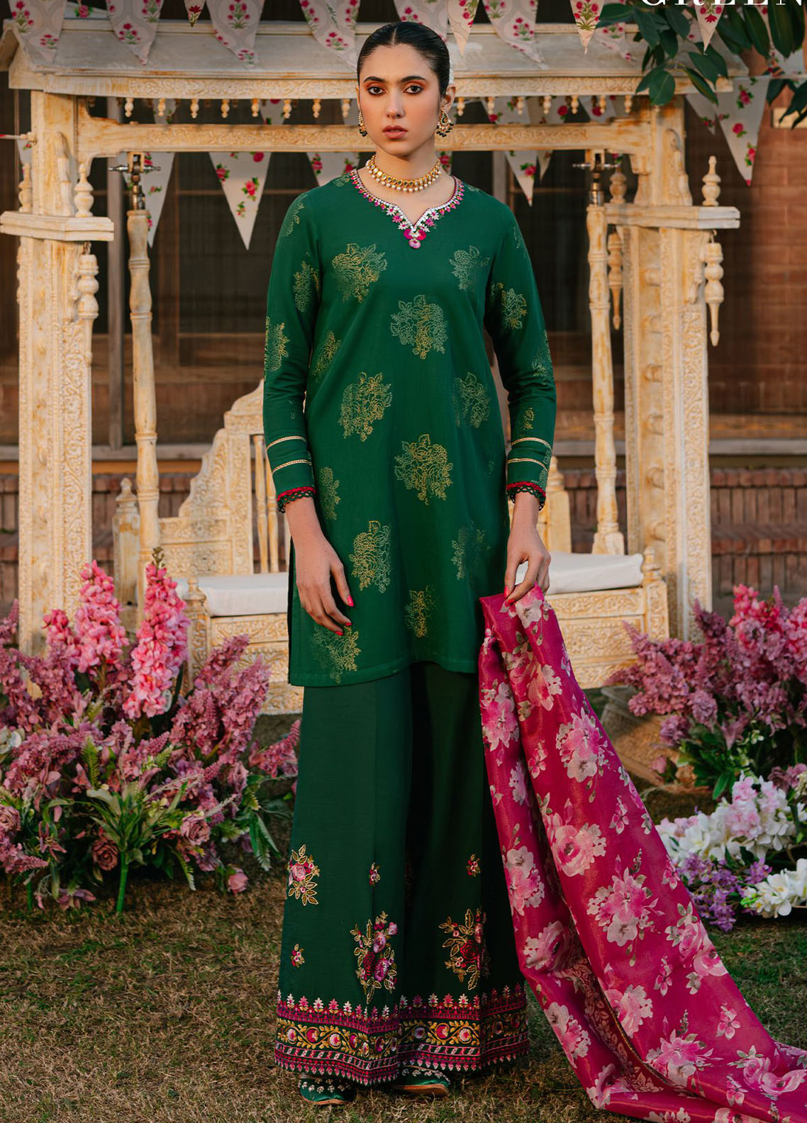 Cross Stitch Eid Lawn Unstitched Collection 2024 D-09 Opulent Green