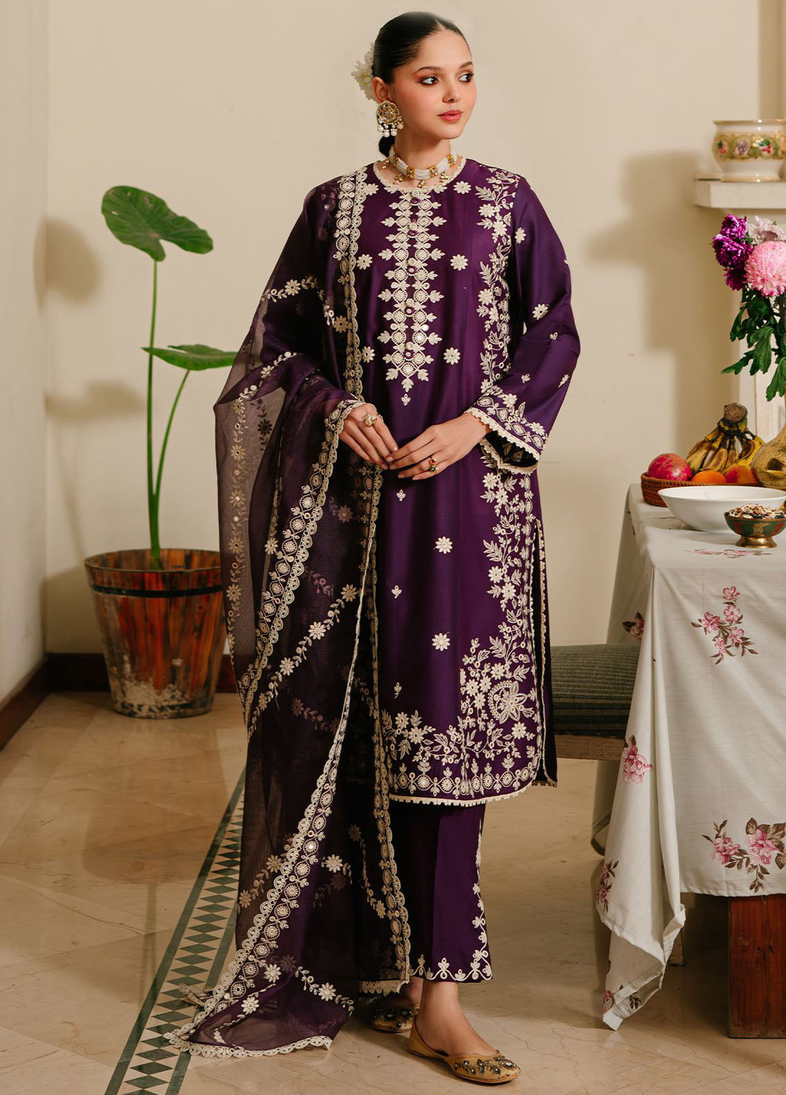 Cross Stitch Eid Lawn Unstitched Collection 2024 D-13 Plum Grain