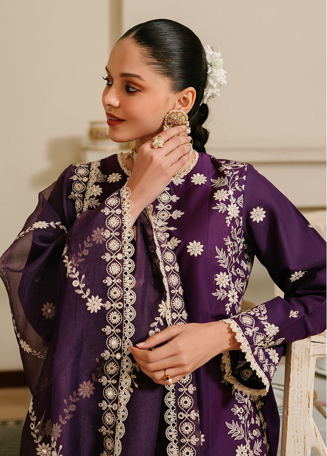 Cross Stitch Eid Lawn Unstitched Collection 2024 D-13 Plum Grain