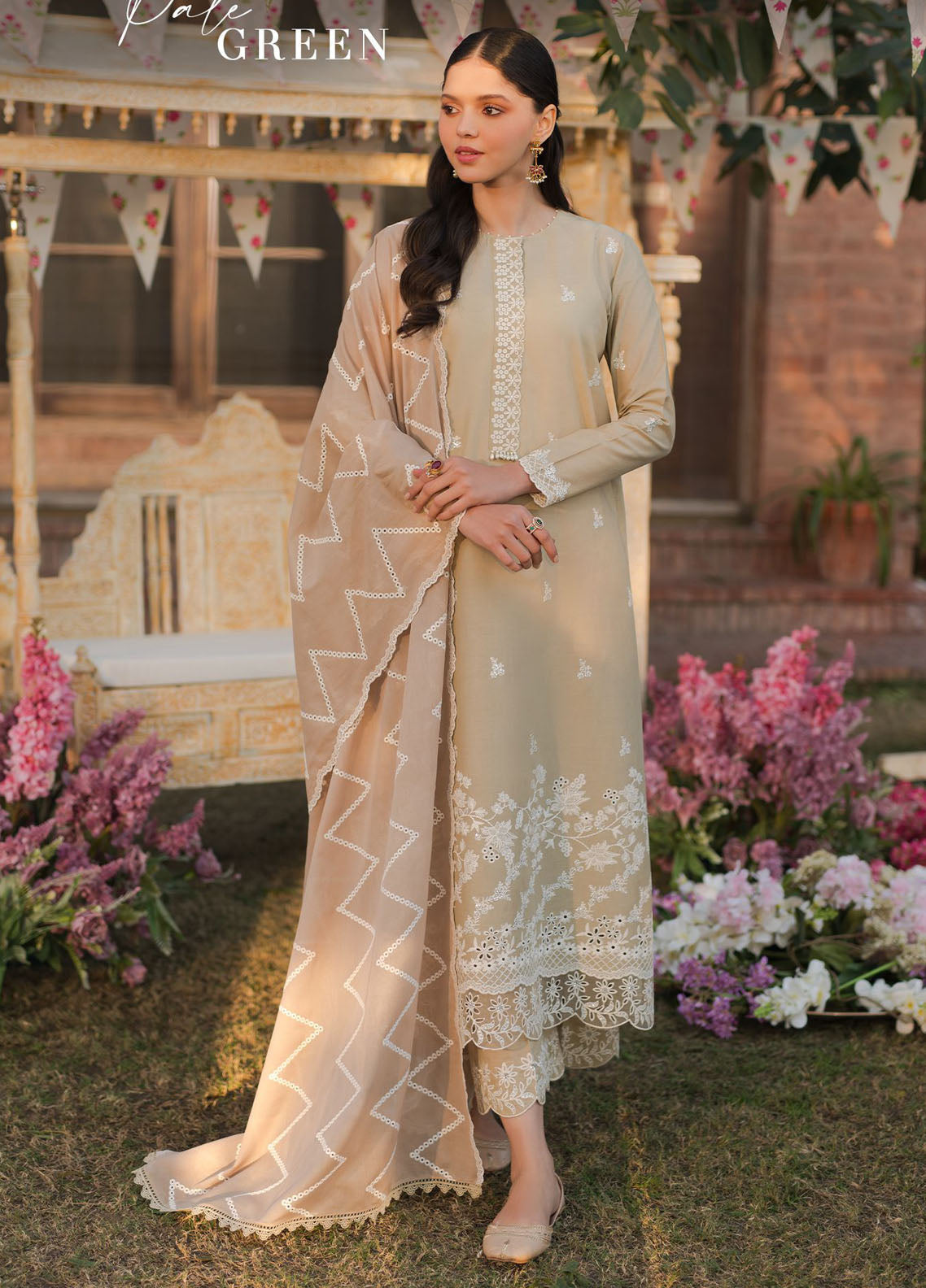 Cross Stitch Eid Lawn Unstitched Collection 2024 D-16 Pale Green