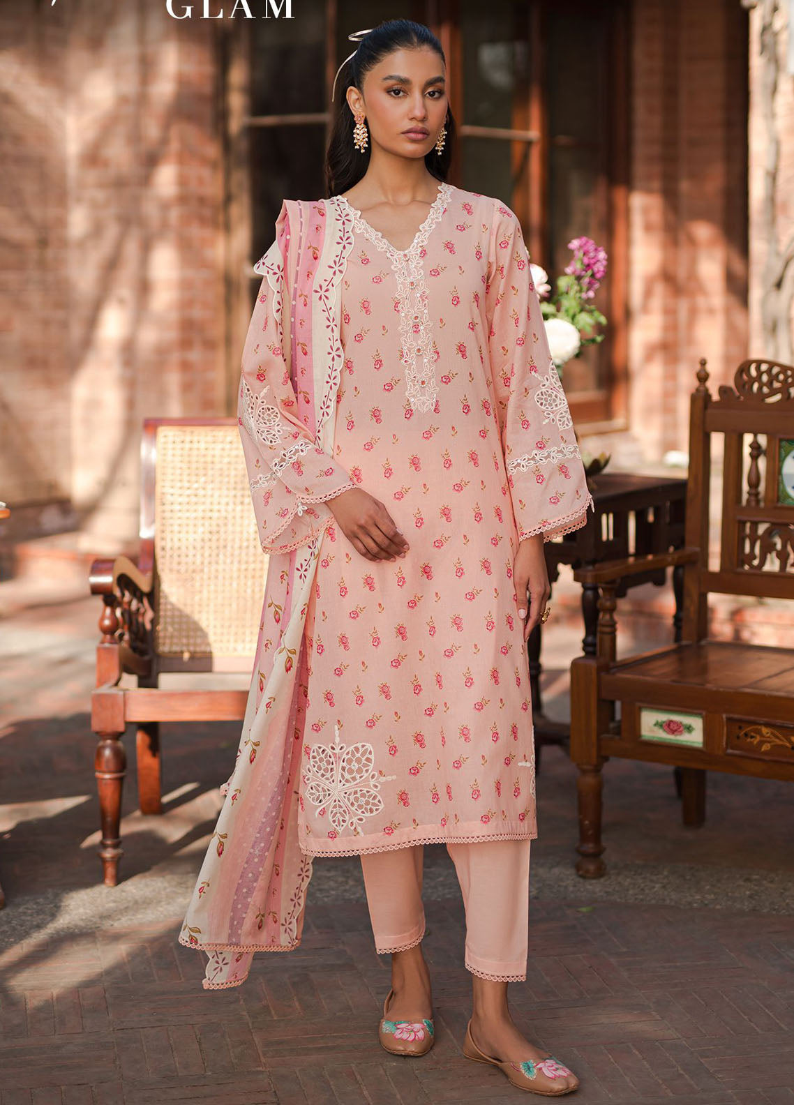 Cross Stitch Eid Lawn Unstitched Collection 2024 D-20 Peach Glam