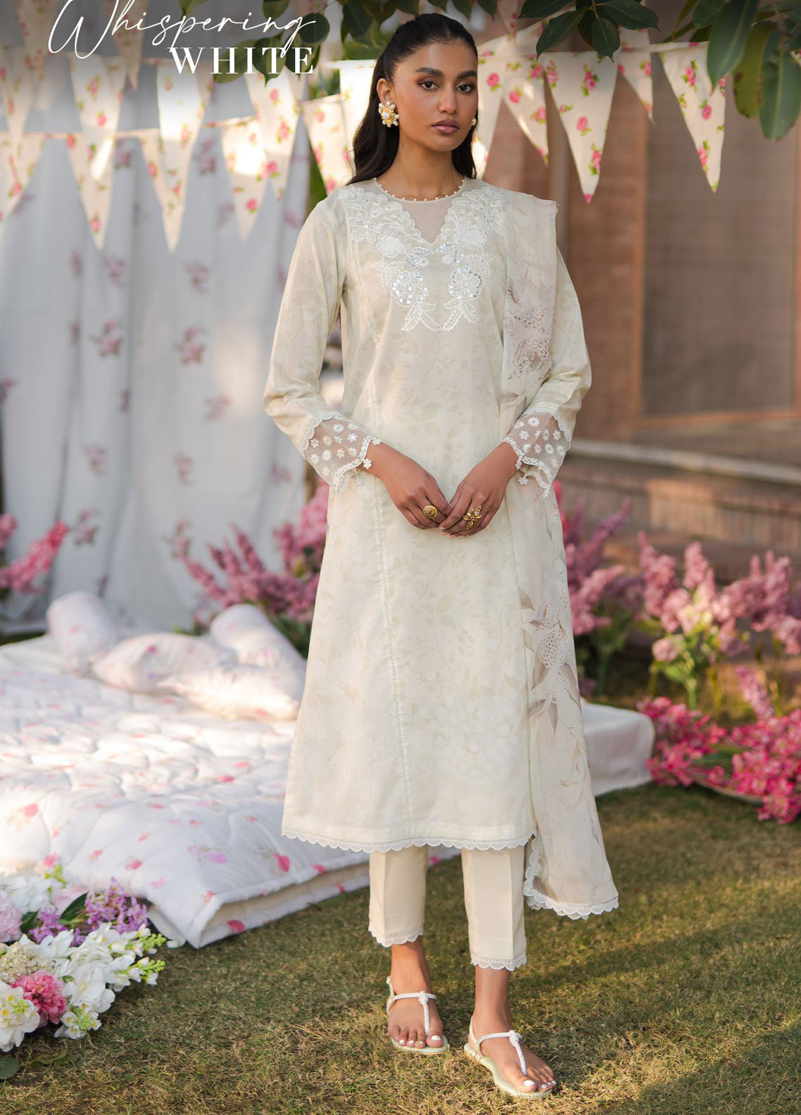 Cross Stitch Eid Lawn Unstitched Collection 2024 D-25 Whisperring White