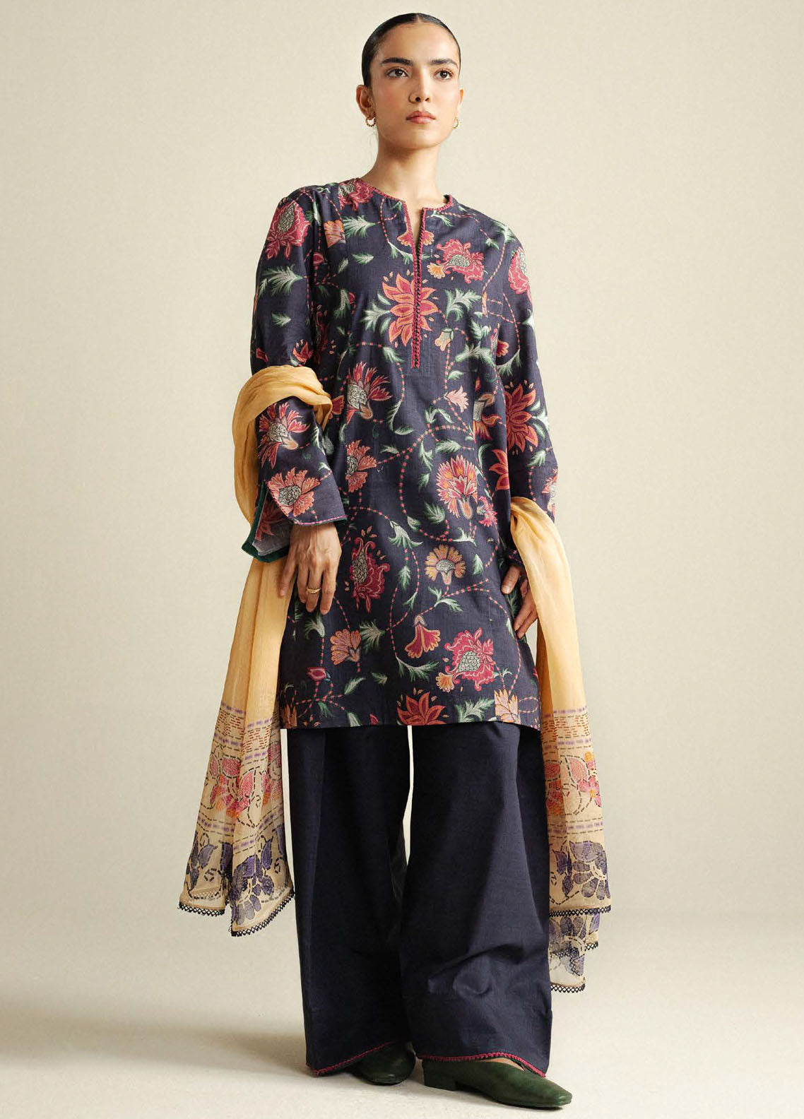 Coco by Zara Shahjahan Printed Slub Cotton Suits Unstitched 3 Piece CZS25PU D-01 B Meadow