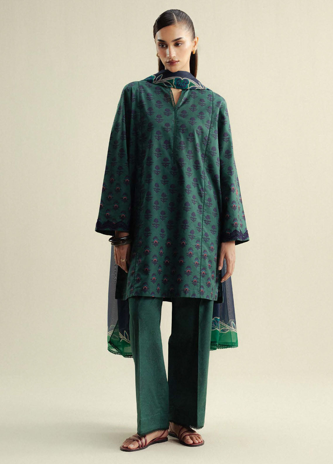 Coco by Zara Shahjahan Printed Cambric Suits Unstitched 3 Piece CZS25PU D-10 A Willow