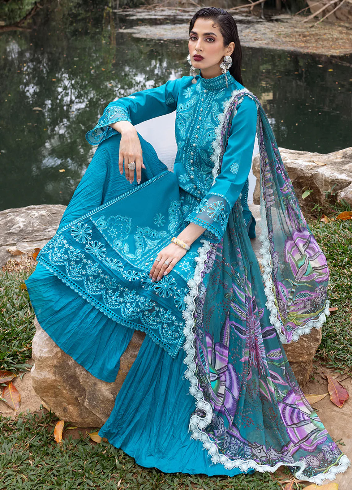 Dahlia by Roheenaz Unstitched Embroidered Lawn Collection 2024 D-01A Delphinium
