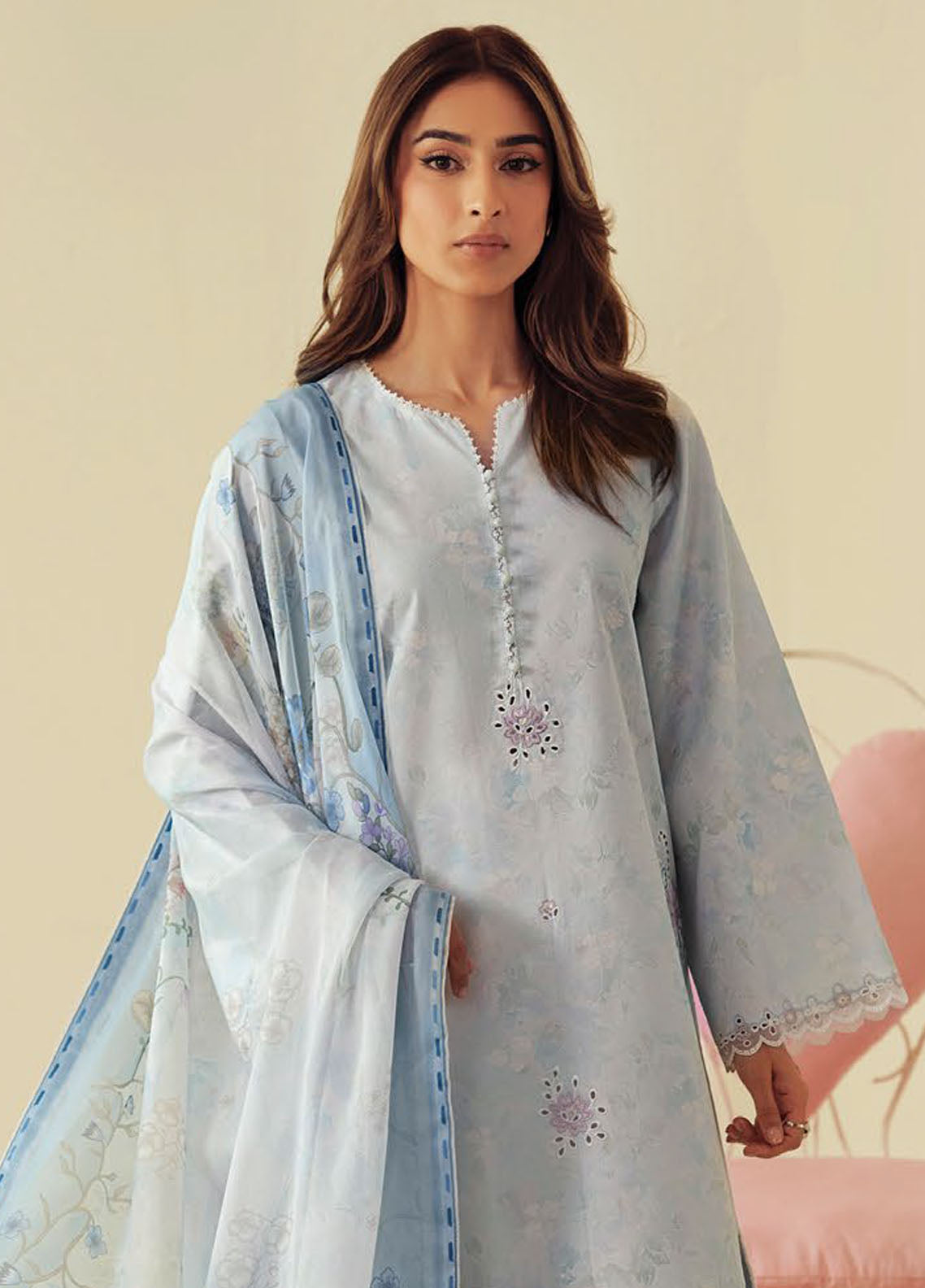 Daffodils by Seran Embroidered Lawn Suits Unstitched 2 Piece SN25DL D-02 Skylar