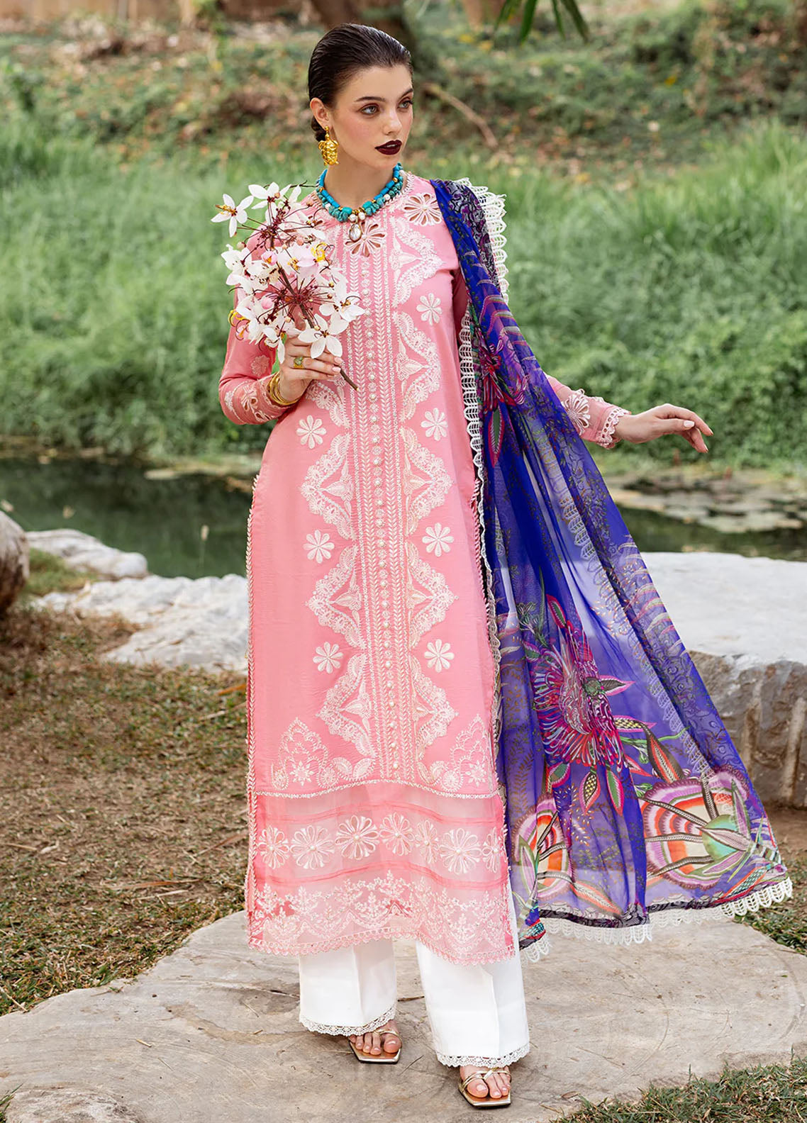 Dahlia by Roheenaz Unstitched Embroidered Lawn Collection 2024 D-01B Orchid