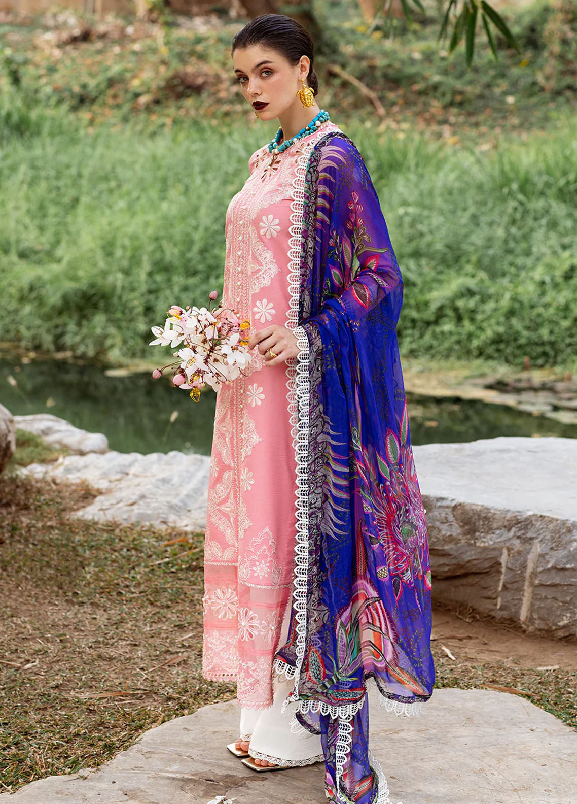 Dahlia by Roheenaz Unstitched Embroidered Lawn Collection 2024 D-01B Orchid