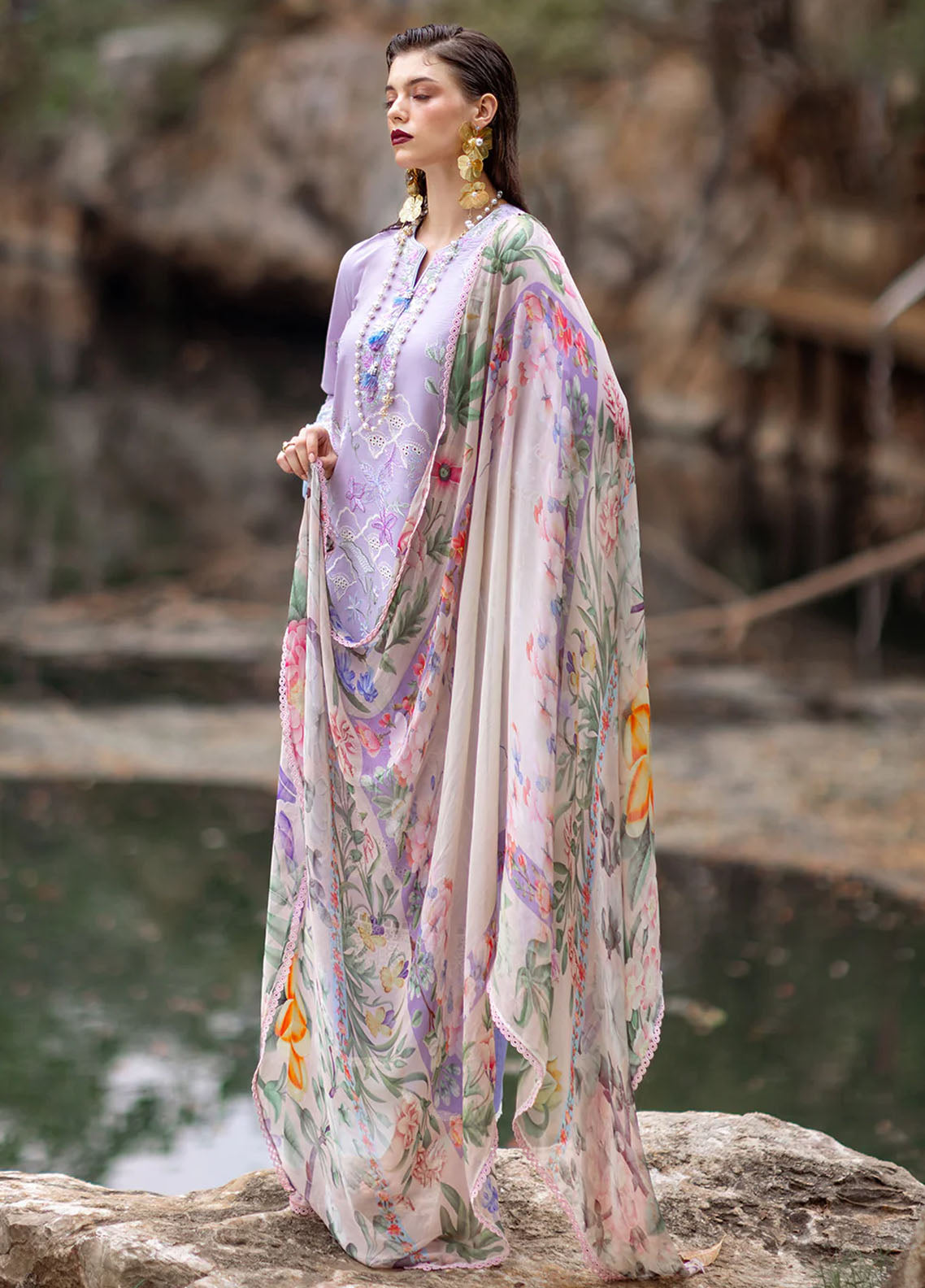 Dahlia by Roheenaz Unstitched Embroidered Lawn Collection 2024 D-03B Iris
