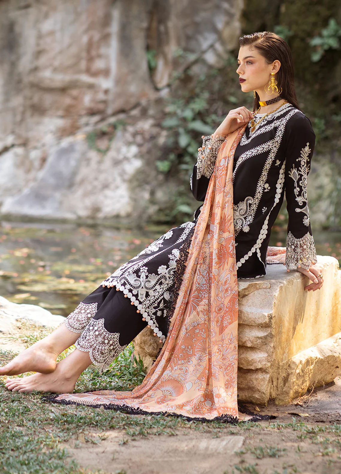Dahlia by Roheenaz Unstitched Embroidered Lawn Collection 2024 D-05B Celandine