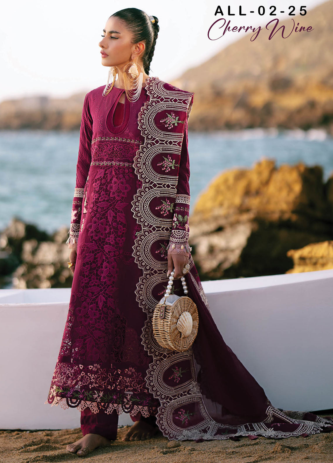 Dastan by AJR Couture Luxury Lawn Collection 2025 ALL-02 Cheery Wine