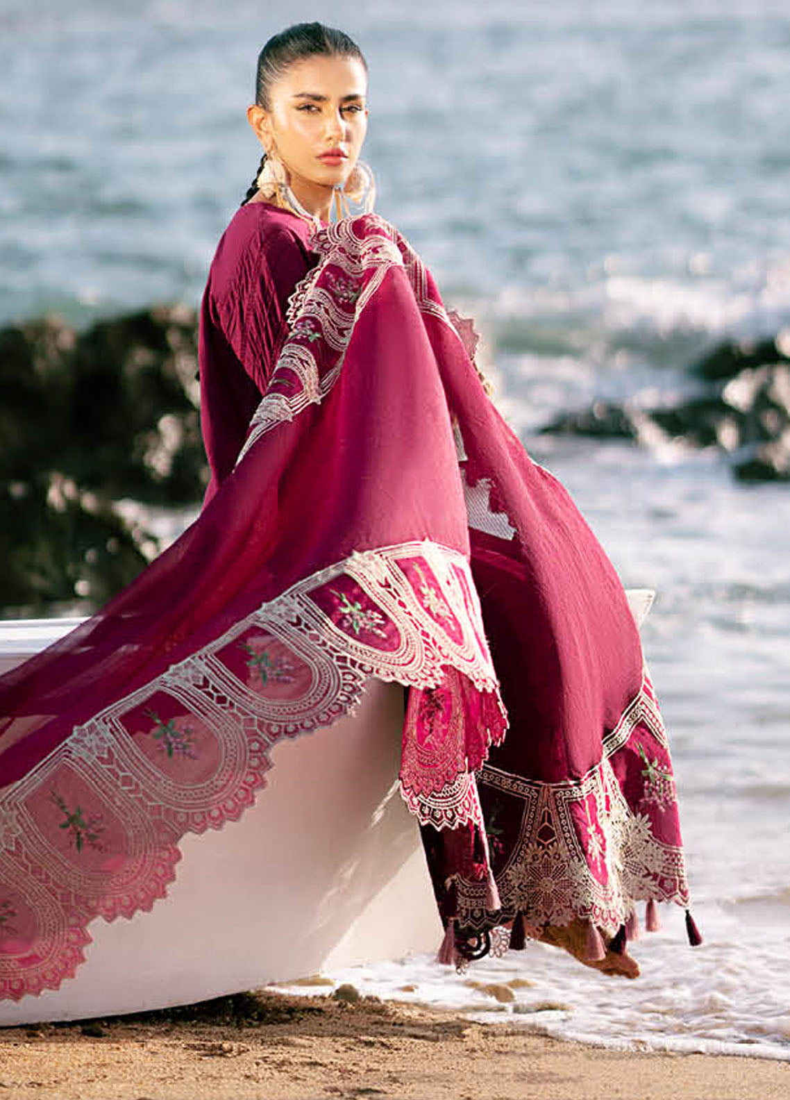 Dastan by AJR Couture Luxury Lawn Collection 2025 ALL-02 Cheery Wine