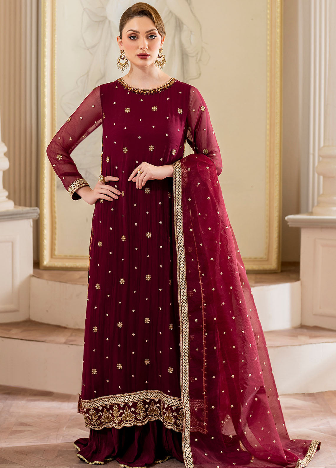 Declare Embroidered Chiffon Suits Unstitched 3 Piece DC24CL LFP-1112 Rosa - Formals Collection