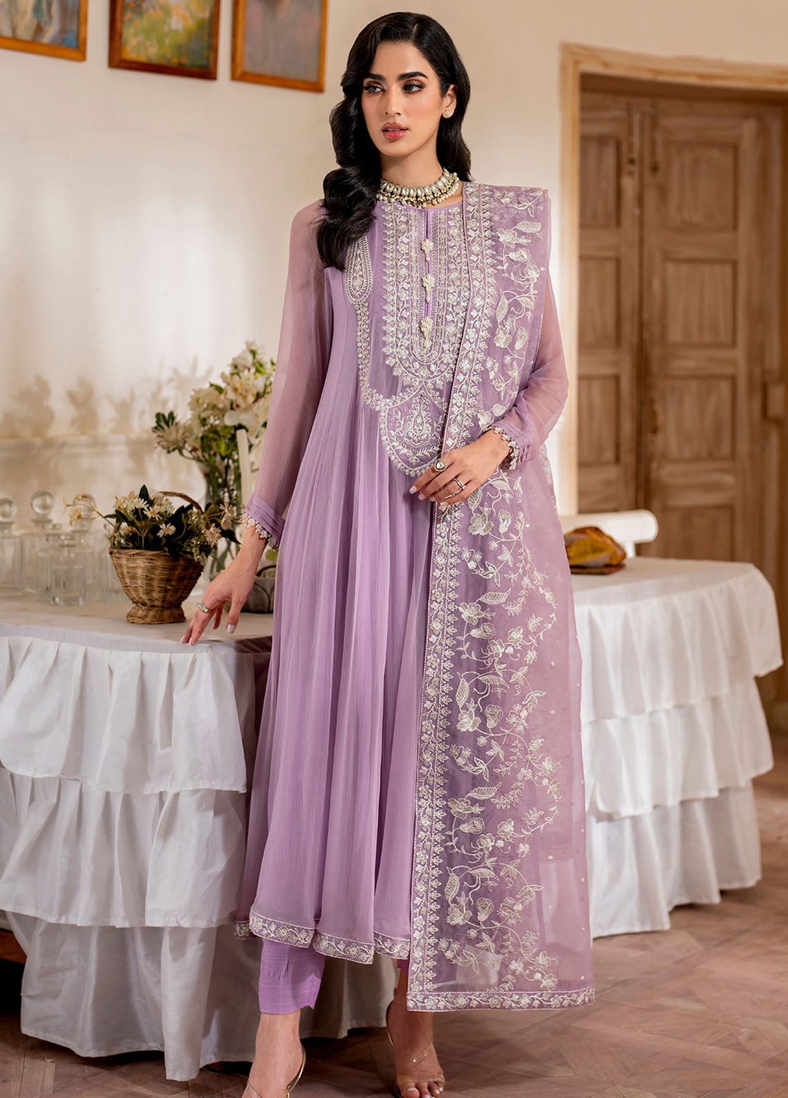 Declare Embroidered Chiffon Suits Unstitched 4 Piece DC24CL LFP-1107 Orchid - Formals Collection