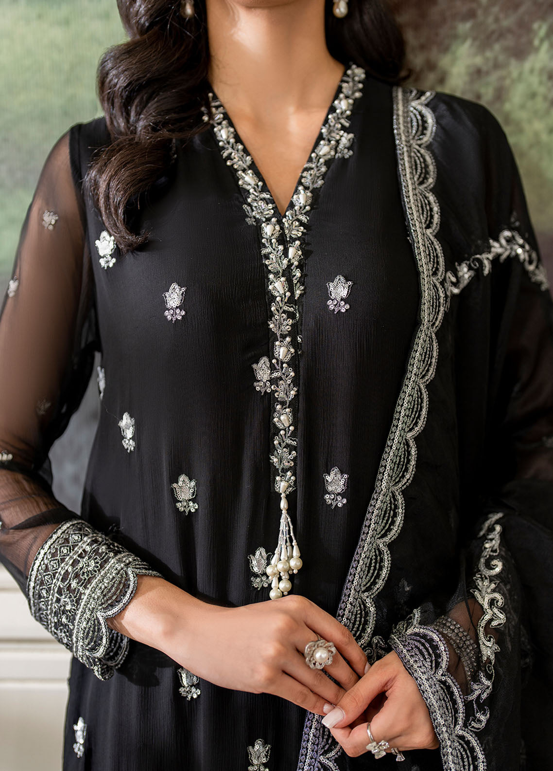 Declare Embroidered Chiffon Suits Unstitched 4 Piece DC24CL LFP-1109 Midnight - Formals Collection