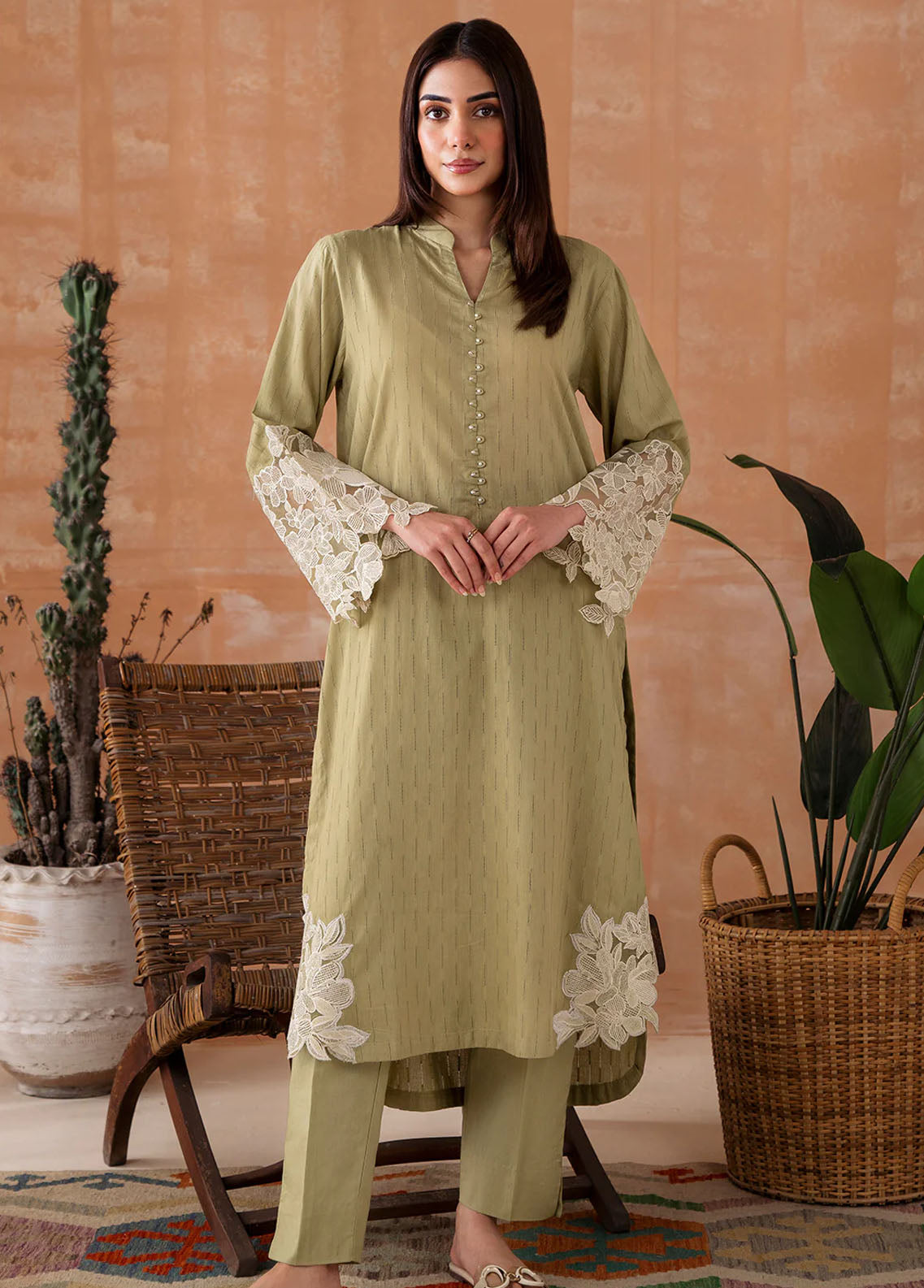 Declare Pret Embroidered 2 Piece Suit P1024-Parrot Green