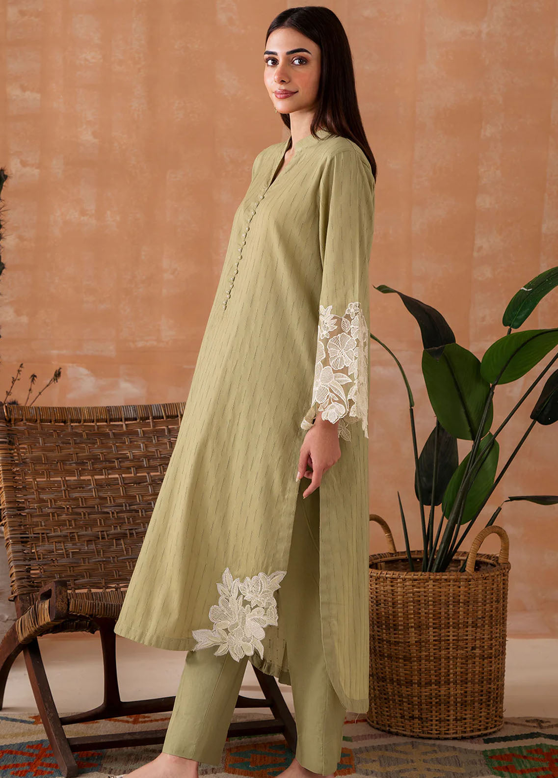 Declare Pret Embroidered 2 Piece Suit P1024-Parrot Green