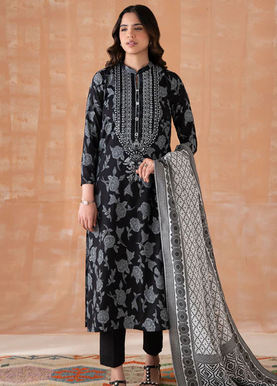 Declare Pret Printed Jacquard 2 Piece Suit P1083-Black